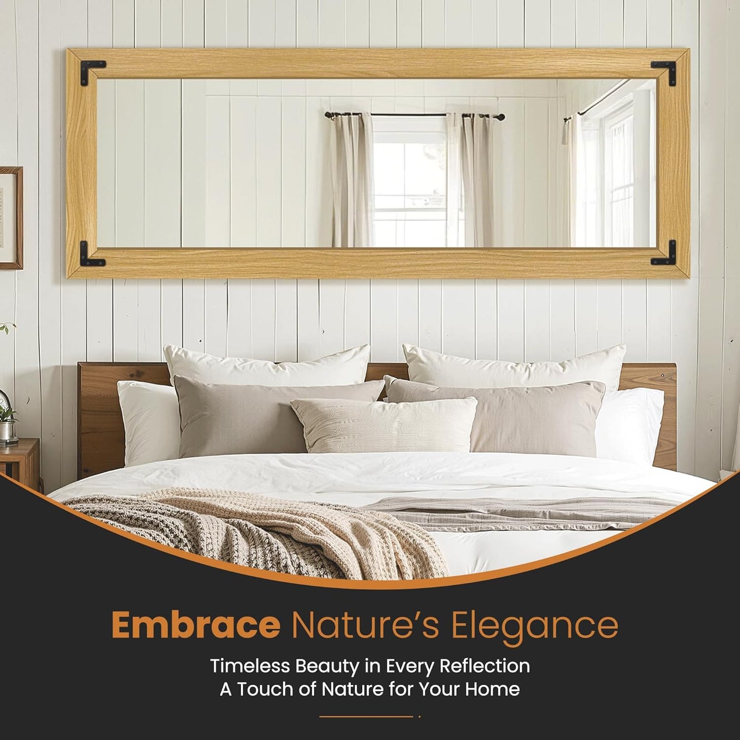 Full Length Mirror with Wooden Frame, 65"X24" Solid Wood Standing Floor Mirror for Farmhouse, Bathroom, Bedroom, Hanging or Leaning Wall-Mounted(Natural)