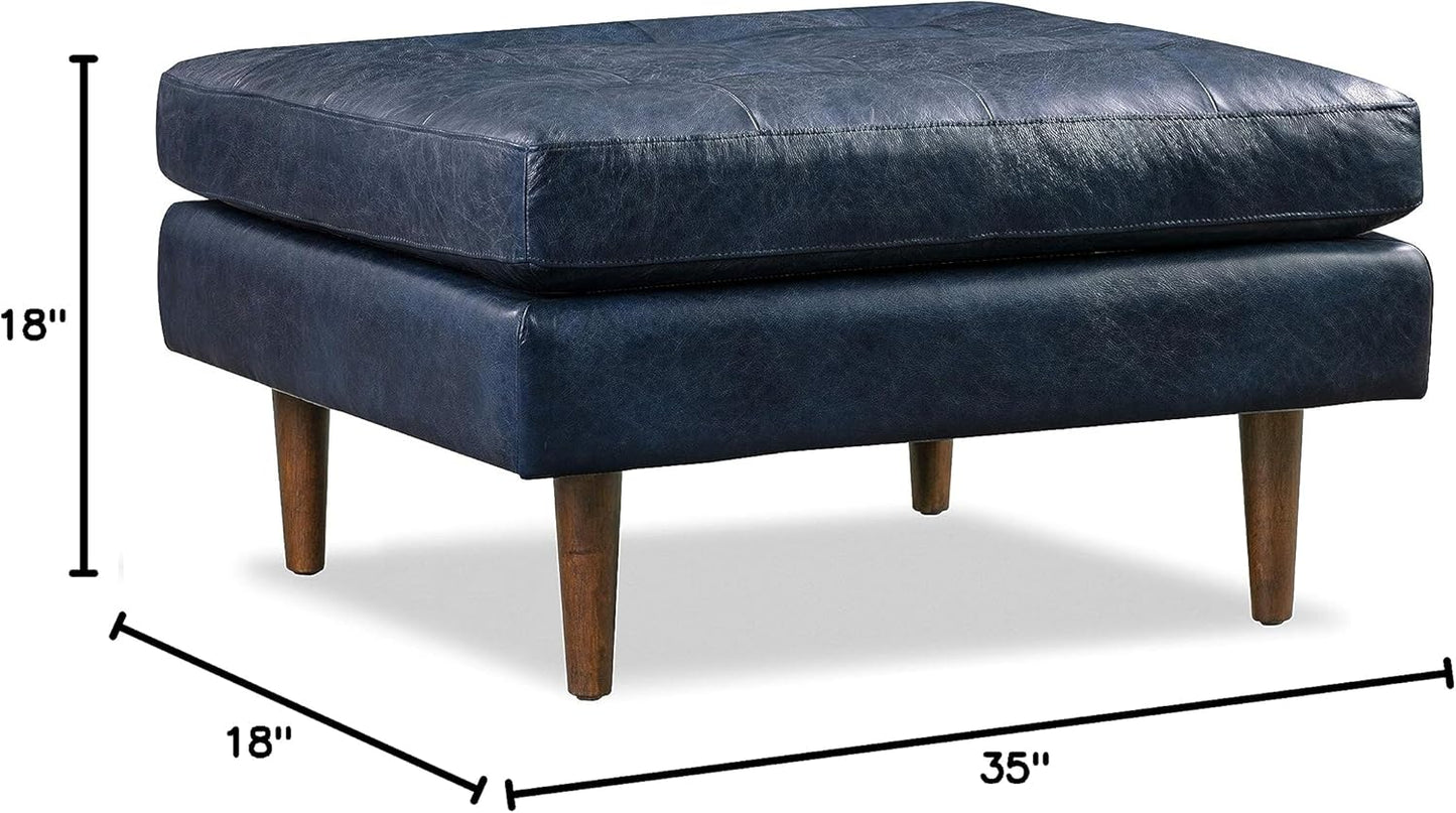 POLY & BARK Napa Ottoman in Full-Grain Semi-Aniline Italian Tanned Leather in Midnight Blue