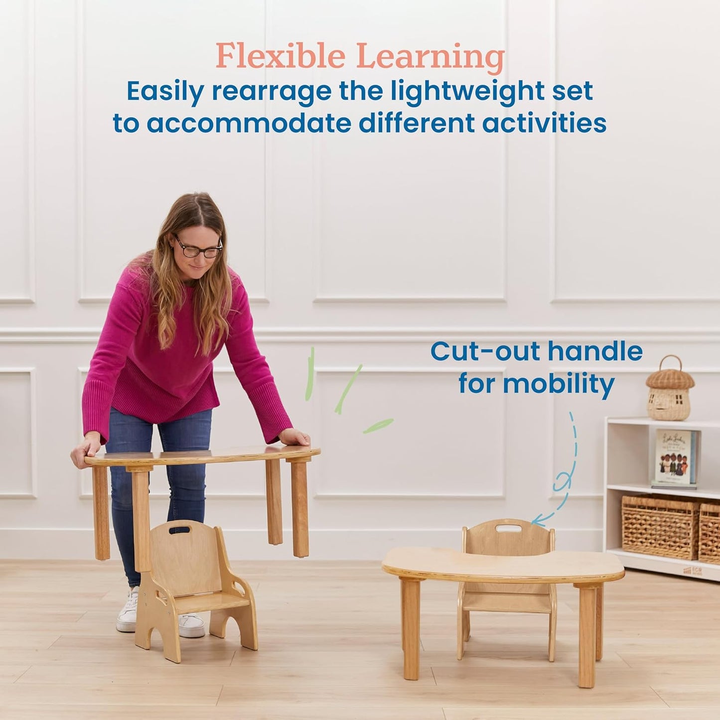 ECR4Kids Little Learner Table and Chair Set, Kids Furniture, Natural