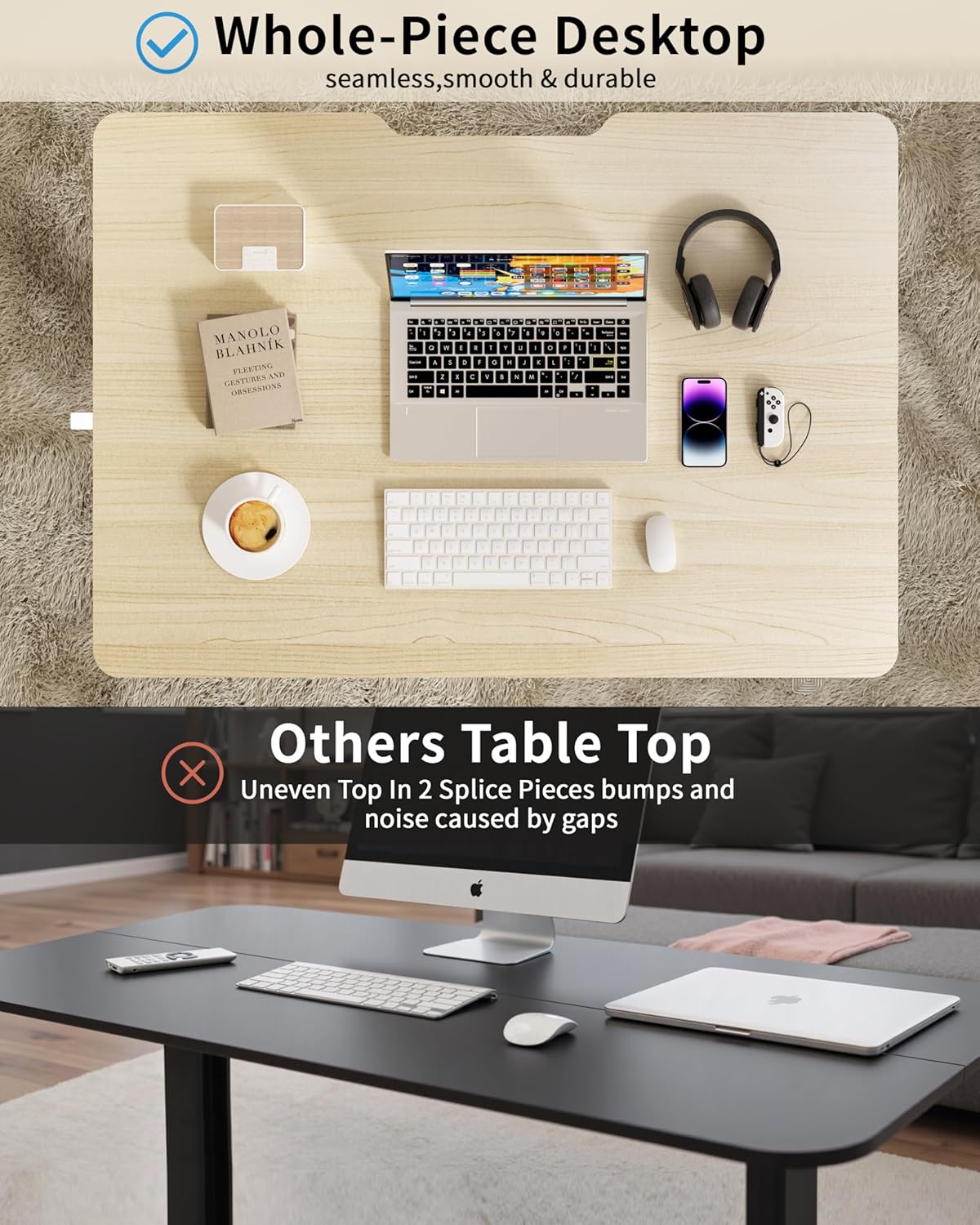 Okin Small Electric Standing Desk, 36" x 24" Whole Piece Height Adjustable Desk, Oak Sit to Stand Computer Workstation for Home Office