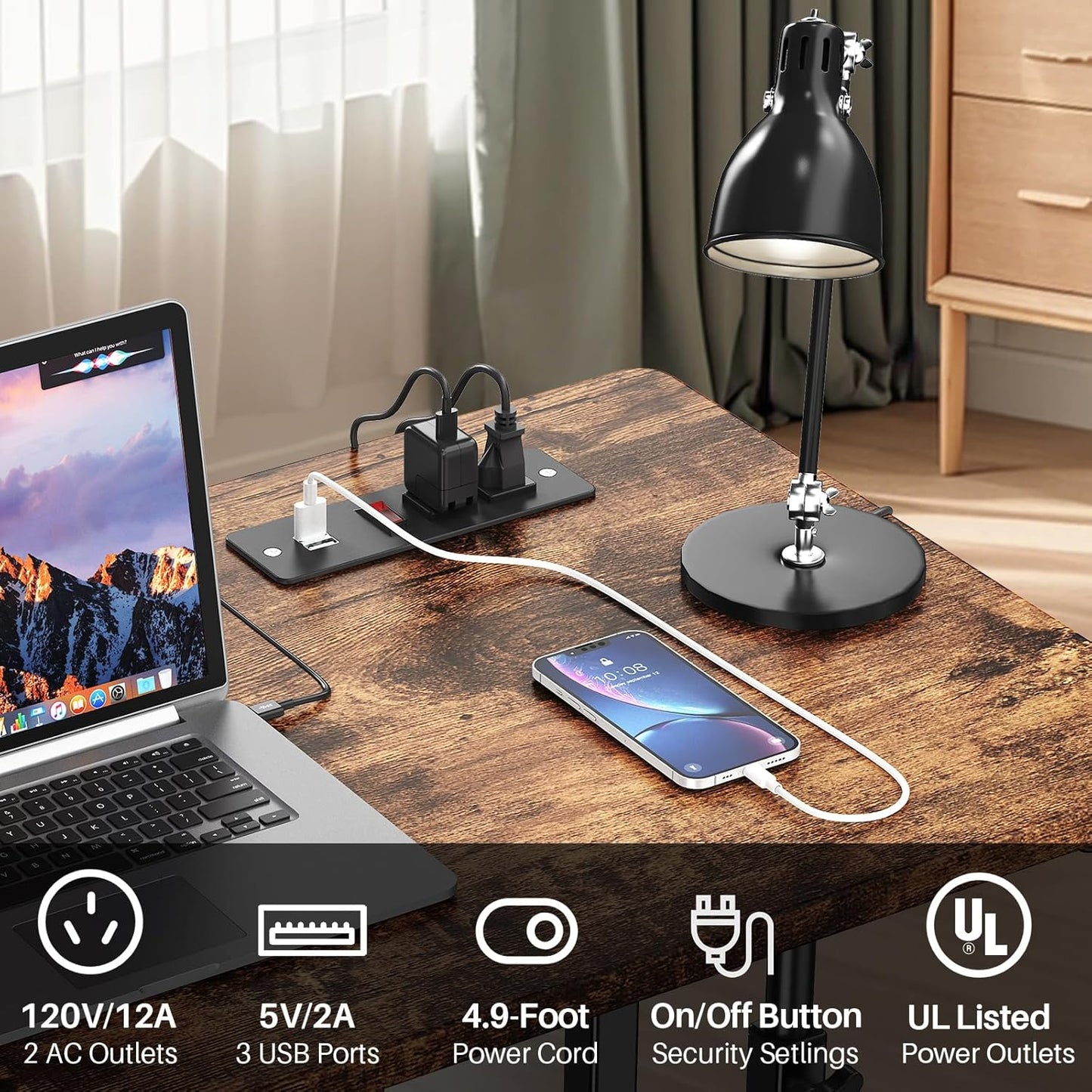 Adjustable Height Standing Desk with Power Outlets, Rolling Stand Up Desk with Storage Shelves, 31.5" Small Mobile Computer Desk, Portable Laptop Table (Brown)