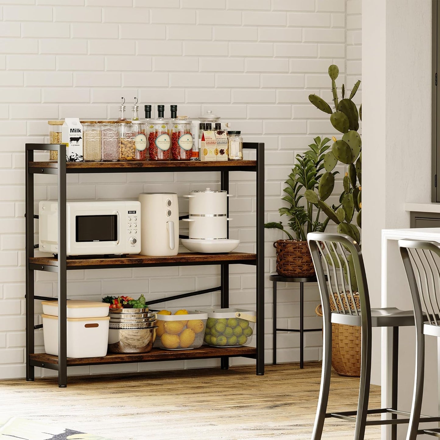 Book Shelf, 3 Tier Bookshelf 31.49" Width, Book Shelf Storage and Organization, Wooden and Metal Industrial Bookcase, Large Book Shelves for Home Living Room Bedroom Office Storage(Vintage)