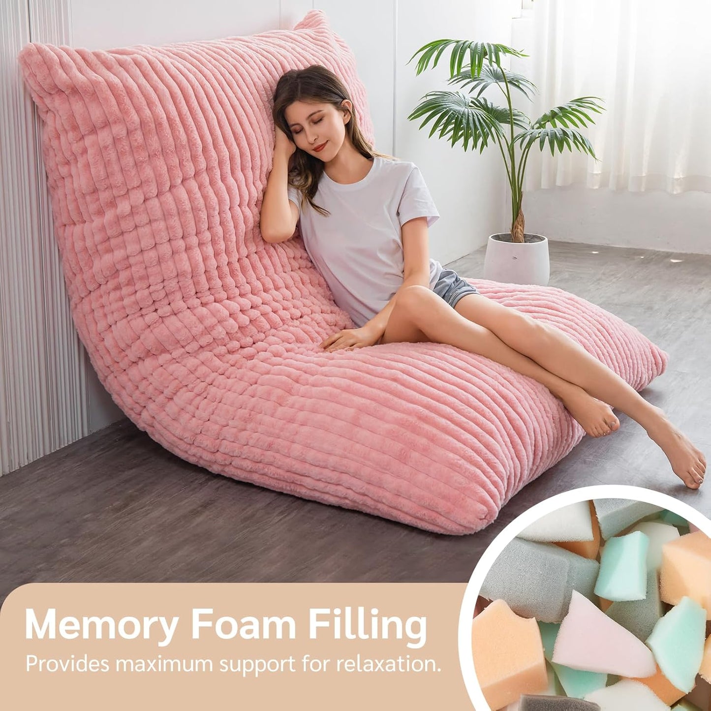 BYBYME 3 in 1 Bean Bag Chairs, Bean Bag Bed for Adults High-Density Foam Filling, Convertible Sofa Bed Faux Fur, Giant Bean Bag Chairs for Adults