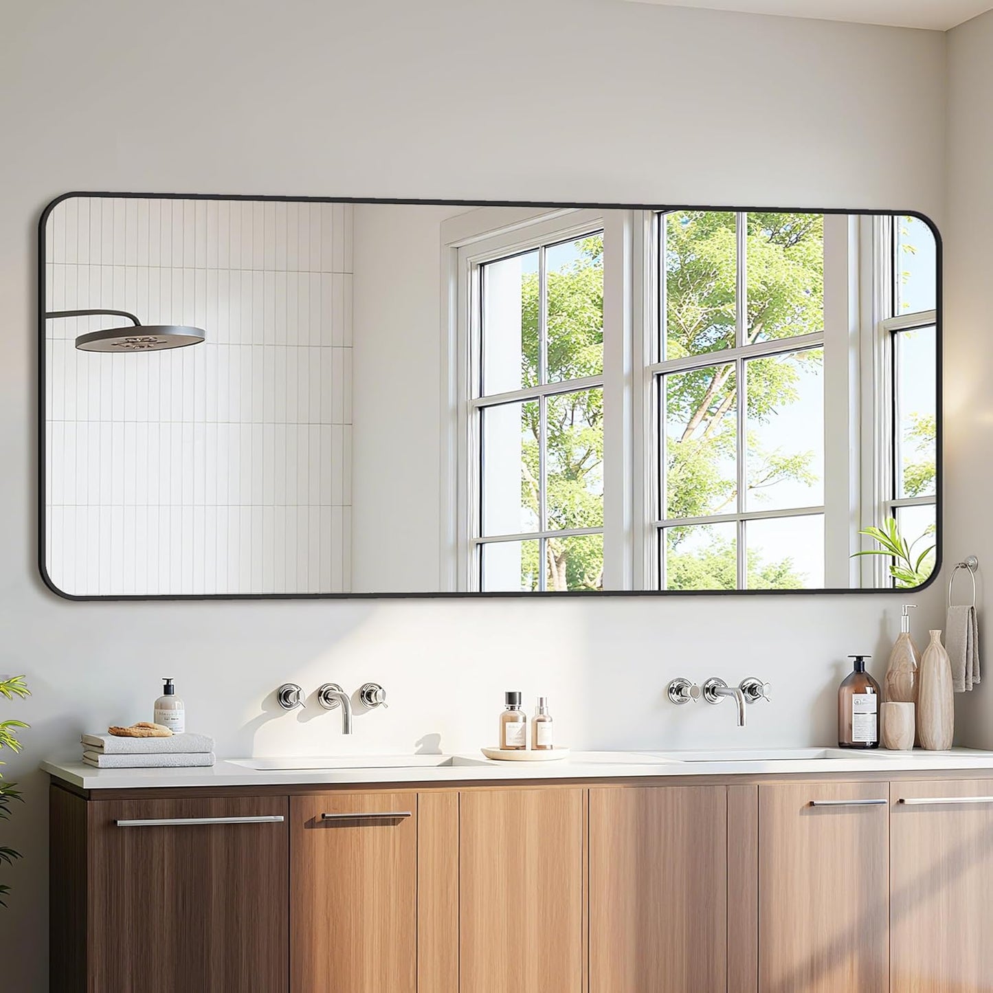 Bathroom Mirror 72" x 30", Large Rectangle Wall Mirror, Black Metal Frame Wall Mounted Mirrors for Bathroom, Vanity, Bedroom, Entryway Decor(Horizontal/Vertical)