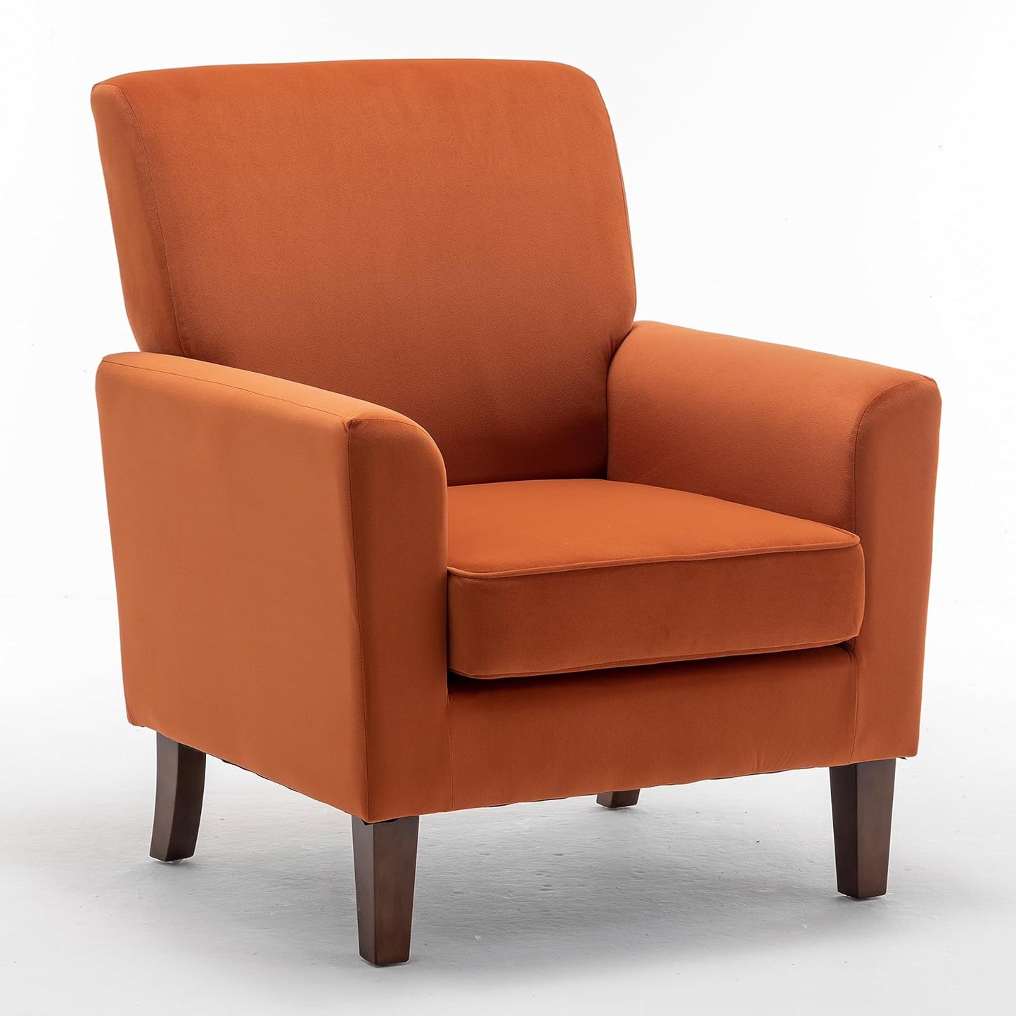 Container Furniture Direct Contemporary Accent Arm Chair with Birch Wood Frame and Velvet Upholstery, Armchair for Office and Living Room Decor, Removable Cushions, Orange