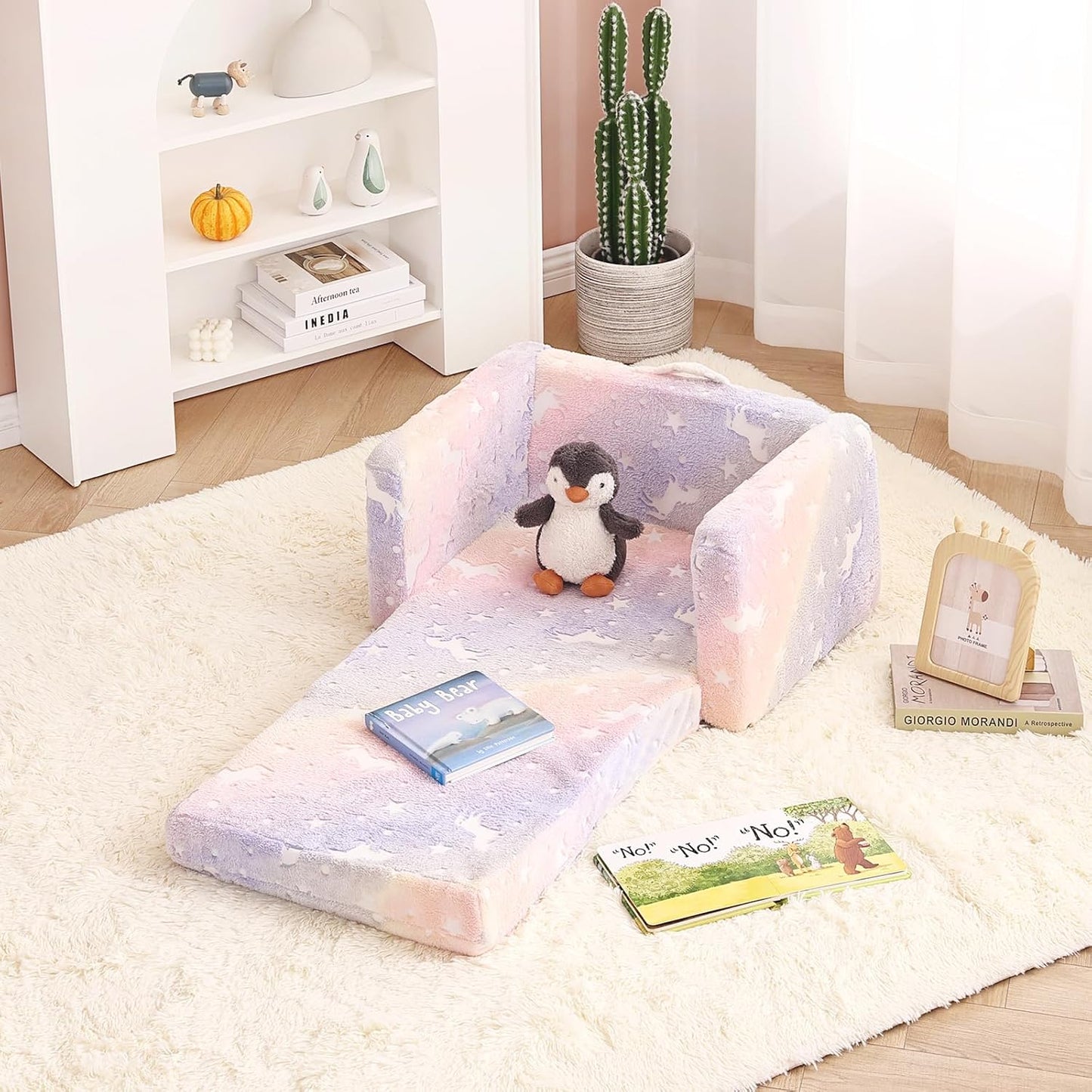 Tiita Kids Sofa, 2-in-1 Kid Sofa, Convertible Children Couch to Lounger, Flip Out Kids Chair, Toddler Armrest Chair Bed, Folding Kids Play Sofa for Girl or Boy(Twill Pegasus)