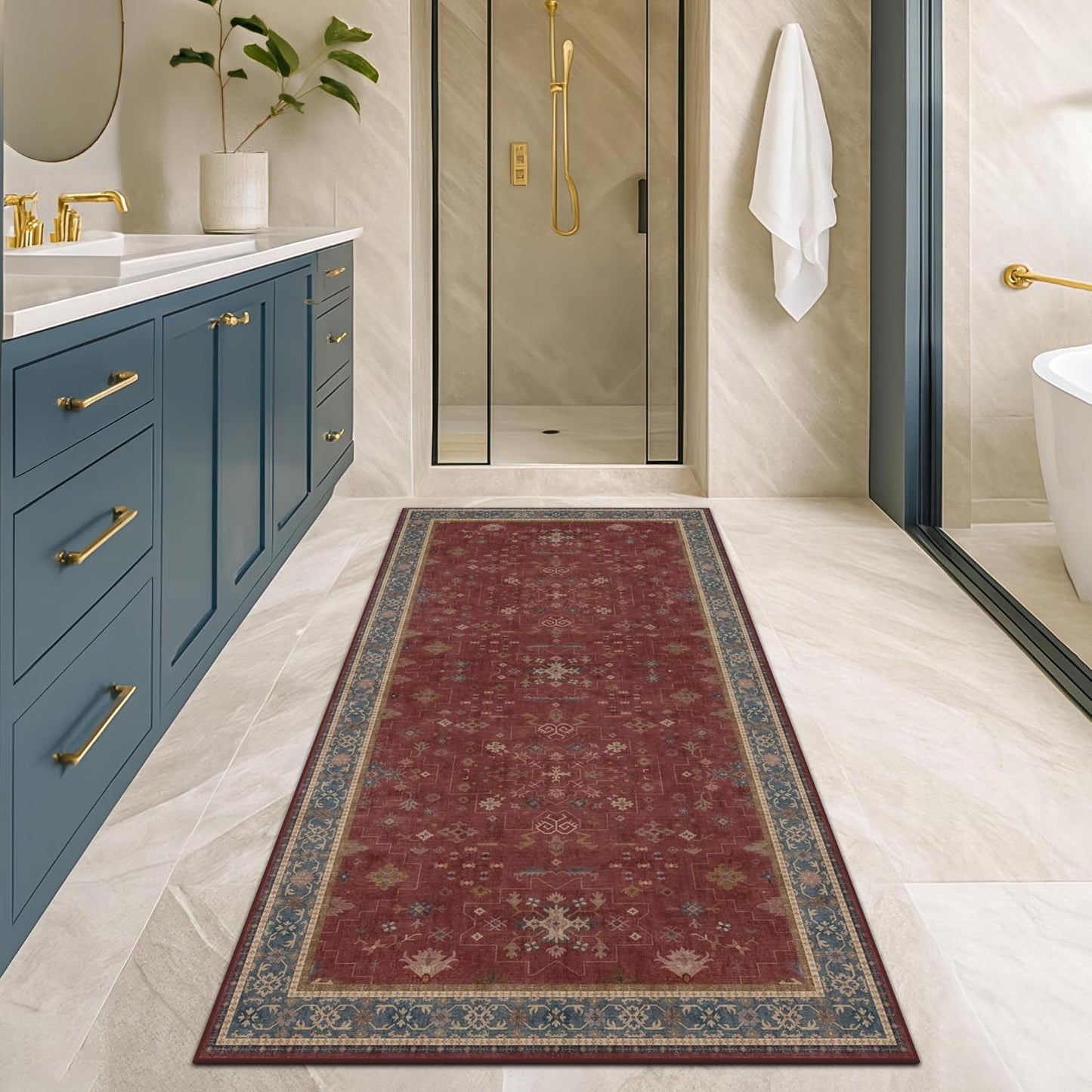 2x6 Turkish Kitchen Runner Rugs Non Skid Washable - Washable Rug for Hallway, Bedroom Bedside, Bathroom, Laundry Room, Hallway, Non Slip with Rubber Backing, Oriental Dark Red Kitchen Accessories