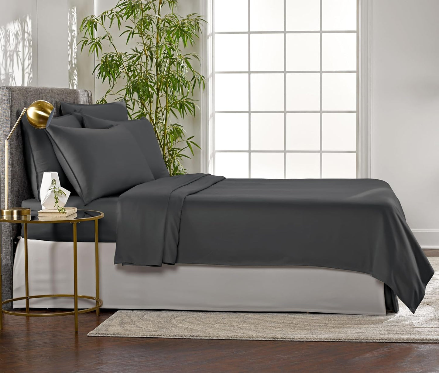 Queen Sheets by Pure Bamboo, Genuine 100% Organic Viscose Derived from Bamboo Bed Sheet Set, Luxuriously Soft & Cooling, Double Stitching, Lifetime Quality Promise (Queen, Charcoal)
