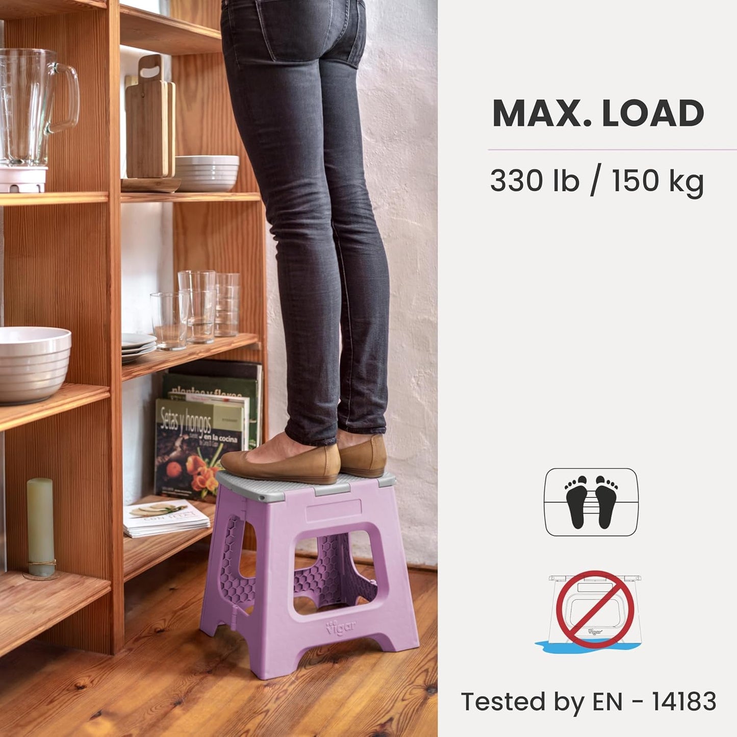 Vigar Compact Step Stool Foldable, 12-1/2-inch Step Stools for Adults up to 330 Pound, Lightweight Stool, Non-Slip Folding Step Stool, Purple