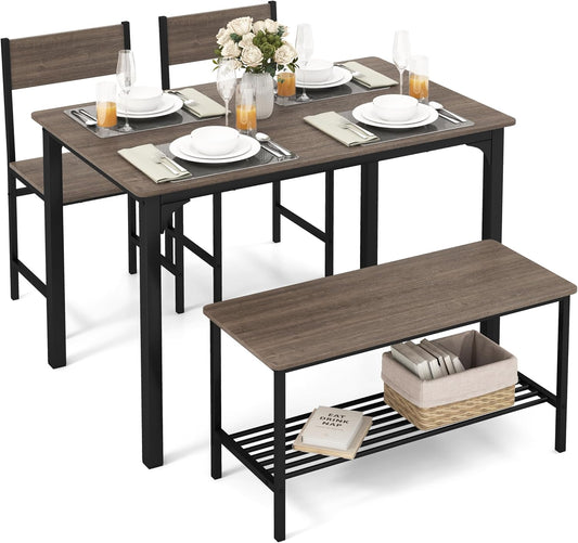 Tangkula Dining Table Set for 4, Kitchen Table and 2 Chairs for 4 with Bench, 4 Piece Dining Table Set for Small Space, Apartment