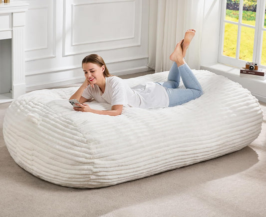 Hobestluk 6FT Bean Bag Chairs Adult Bean Bag with Portable Handle Comfy Large Bean Bag Lounge Chair with Removable Cover for Living Room Bedroom (Stripe White, 6FT)