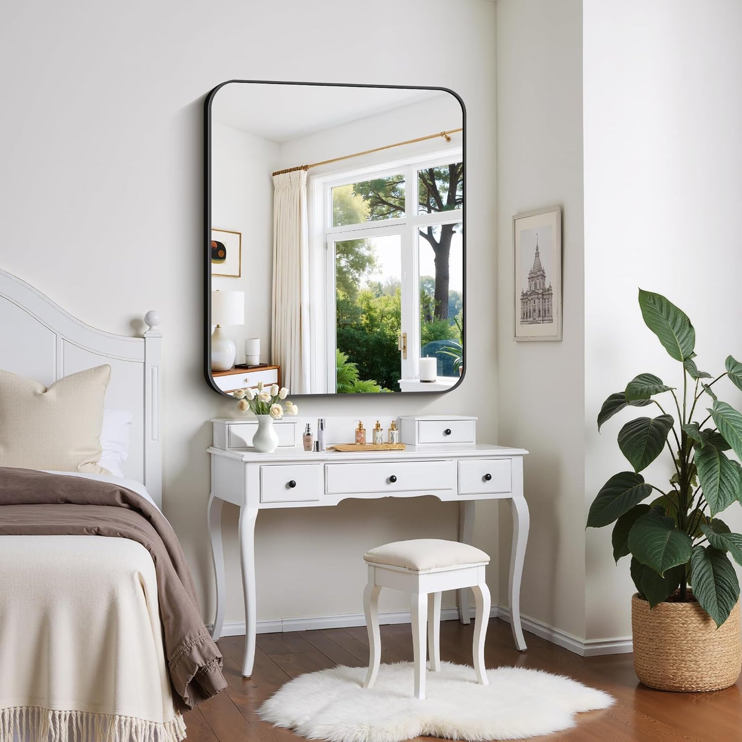 FORBATH Black Bathroom Mirror 40 x 48 Inch, Rectangular Vanity Mirror Wall Rounded Corner Metal Framed Bathroom Mirror for Living Room Bedroom Entryway Decor (Horizontal/Vertical)