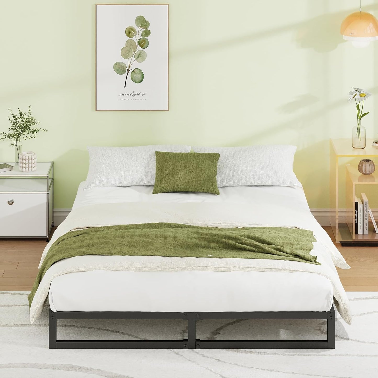 EMODA 7 Inch Queen Bed Frame No Box Spring Needed Heavy Duty Metal Platform BedFrame Queen Size with Steel Slats, Easy Assembly, Black