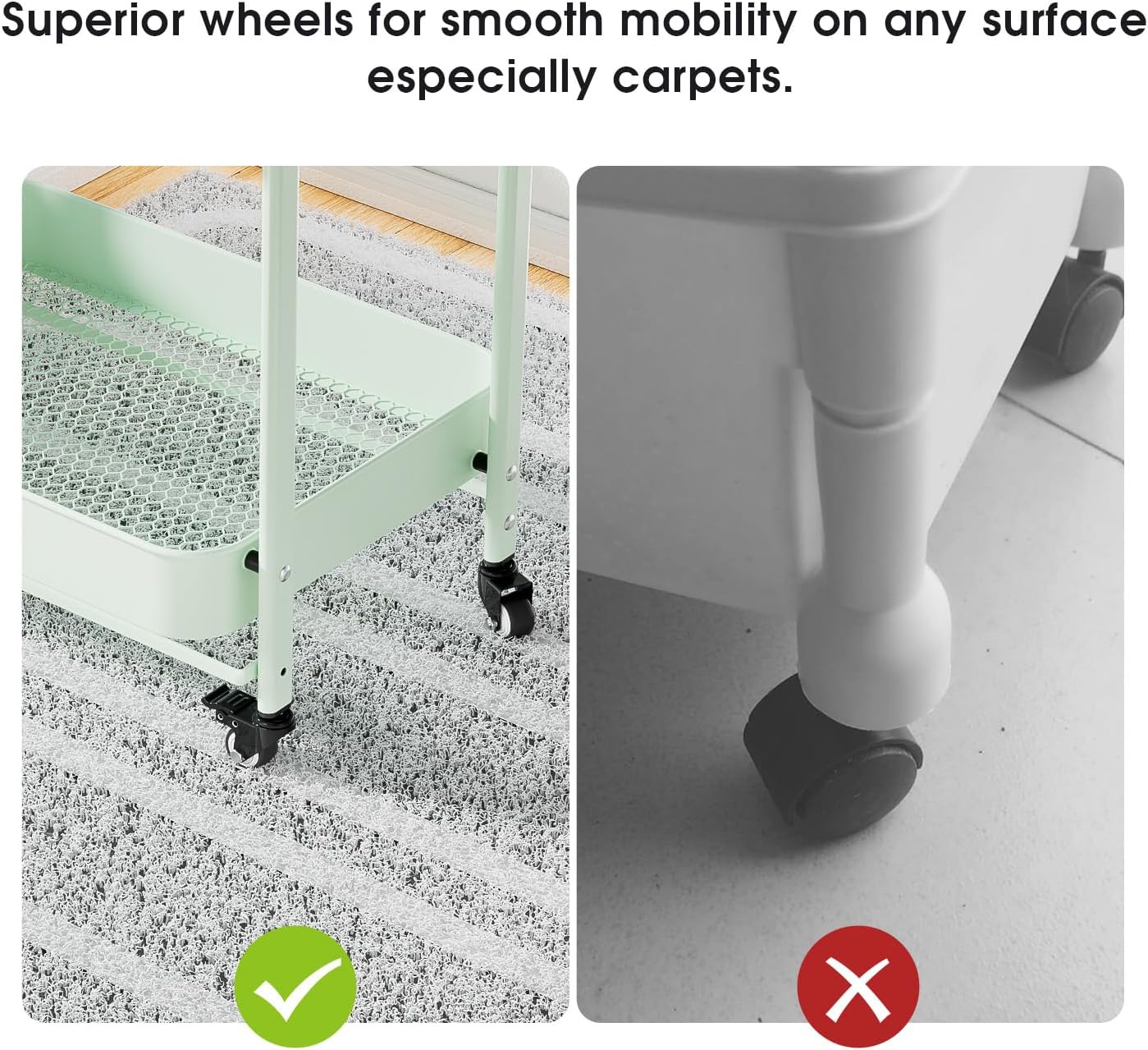 JAQ Foldable Rolling Cart, 3-Tier Metal Folding Storage Utility Carts Basket Rack with Removable Handle on Wheels for Snacks Books Fruits for Kitchen Dorm Pantry Bathroom - (Black, 3-Layer)