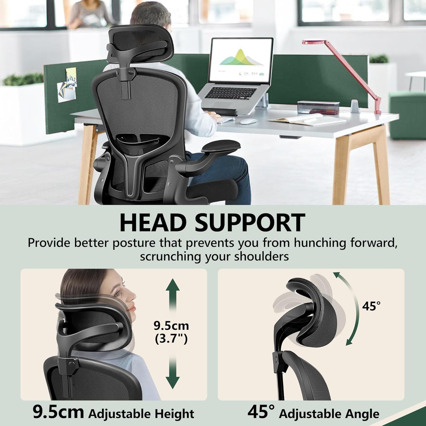 FelixKing Office Chair Ergonomic Desk Chair with Headrest, High Back Computer with Adjustable Lumbar Support and Wheels,Executive Swivel Comfy with flip-up Armrests for Home Office