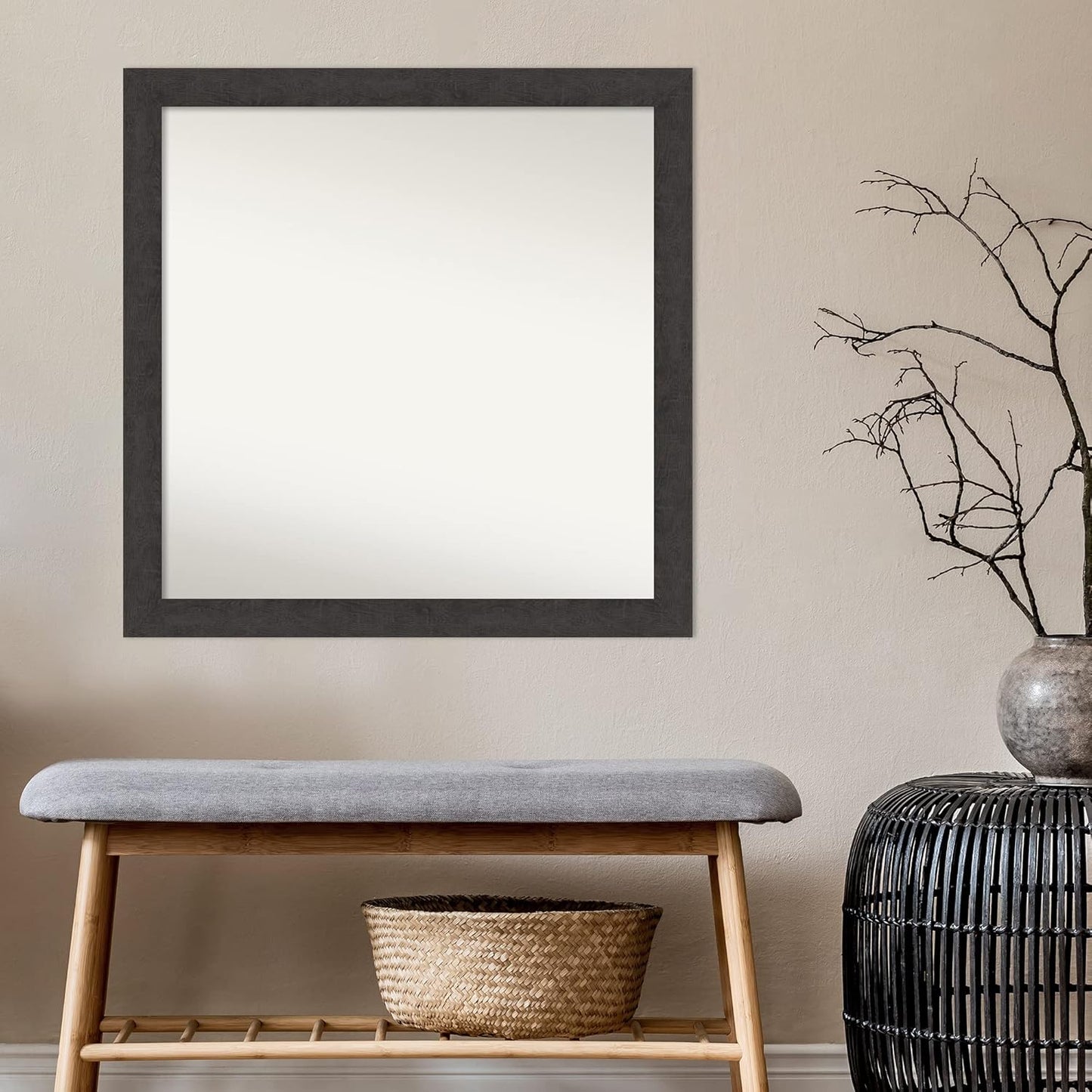 Amanti Art Brown Bathroom Mirror for Over Sink, 32x32 Rustic Plank Espresso Square Vanity Mirror, Large Country Rustic Frame, Hangs Horizonally and Vertically, Bathroom Wall Decor, Non-Beveled Edge