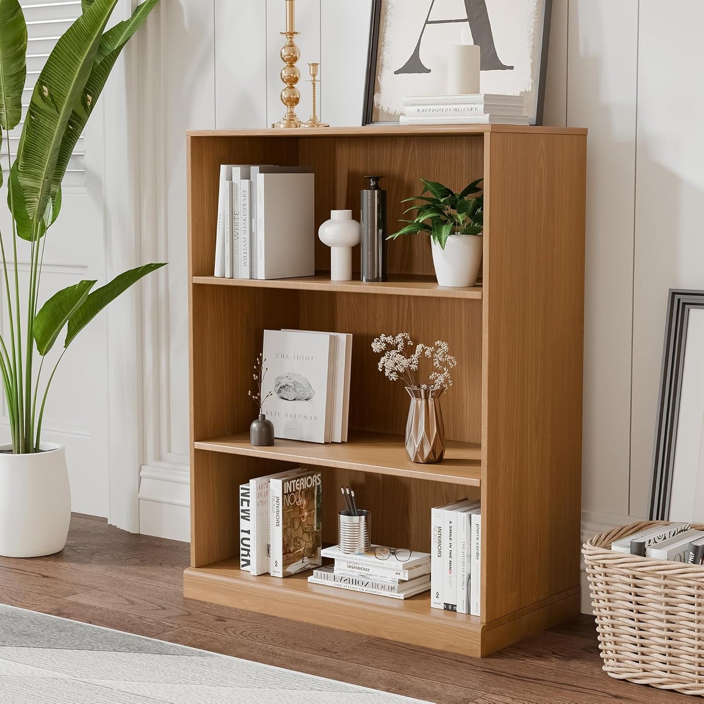 41" Wooden Bookshelf, 2 Shelves Bookcase, Modern Bookshelf with Adjustable Shelf for Home Office, Study Room, Oak