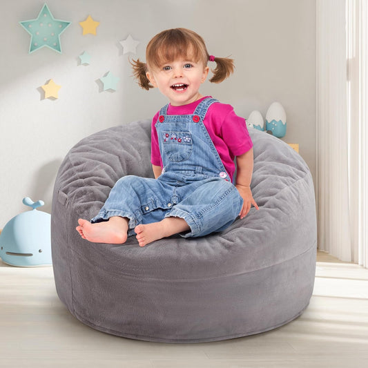 Hobestluk Bean Bag Chairs 2.5FT Bean Bag Chair with Memory Foam Filled & Plush Faux Fur Cover Small Bean Bag Chairs for Playroom, Living Room, Bedroom (Grey)