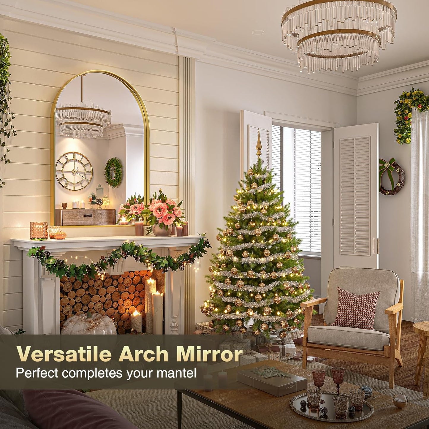 Brightify Arched Mirror, Arched Wall Mirror, 28 x 40 Inch Gold Arch Mirror, Metal Frame Gold Bathroom Mirror, Arched Top Bathroom Vanity Mirror for Living Room Bedroom Mantel Entryway Hallways