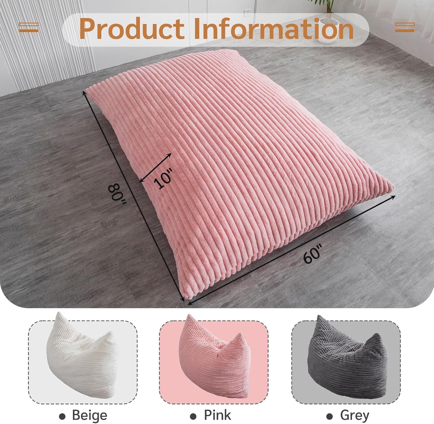 BYBYME 3 in 1 Bean Bag Chairs, Bean Bag Bed for Adults High-Density Foam Filling, Convertible Sofa Bed Faux Fur, Giant Bean Bag Chairs for Adults