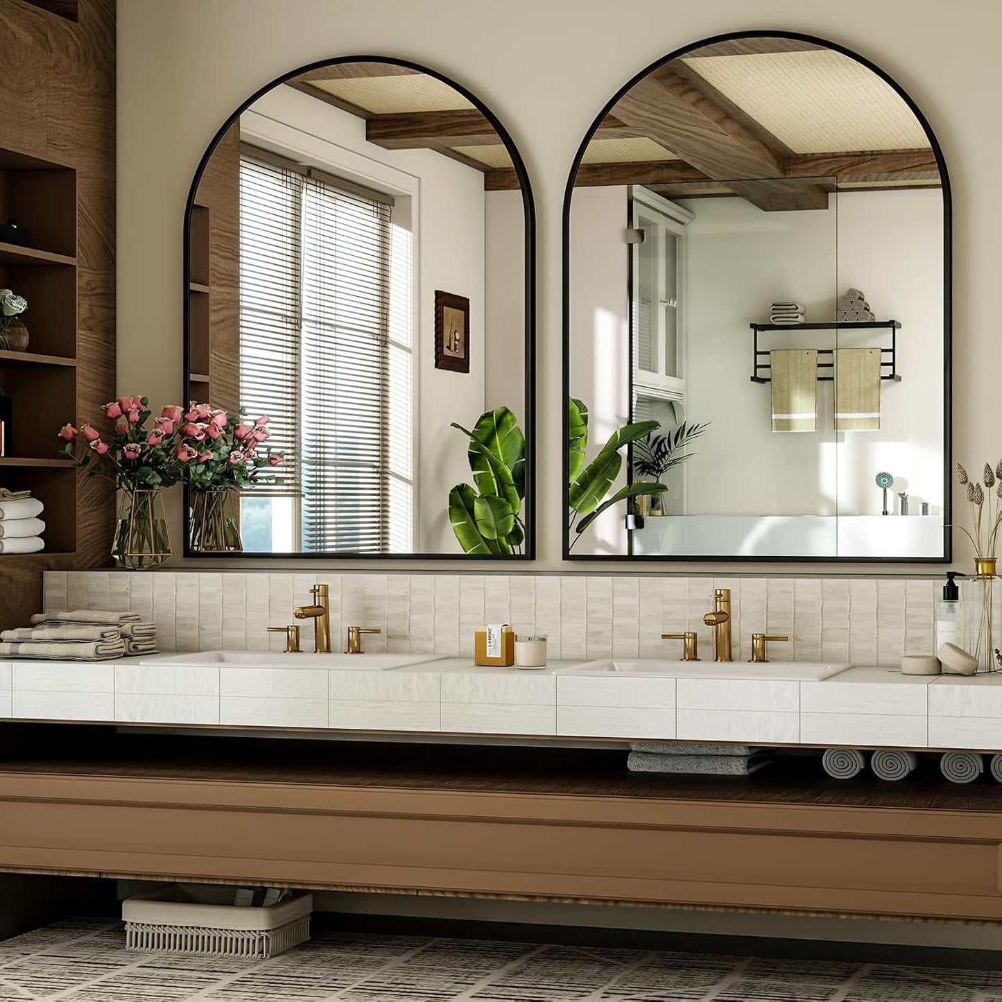 Arch Bathroom Mirror, 24x36 inch Arched Bathroom Mirror/Wall Mounted Vanity Mirror - Arch Metal Frame Wall Mirror for Bathroom Bedroom Living Room, Black