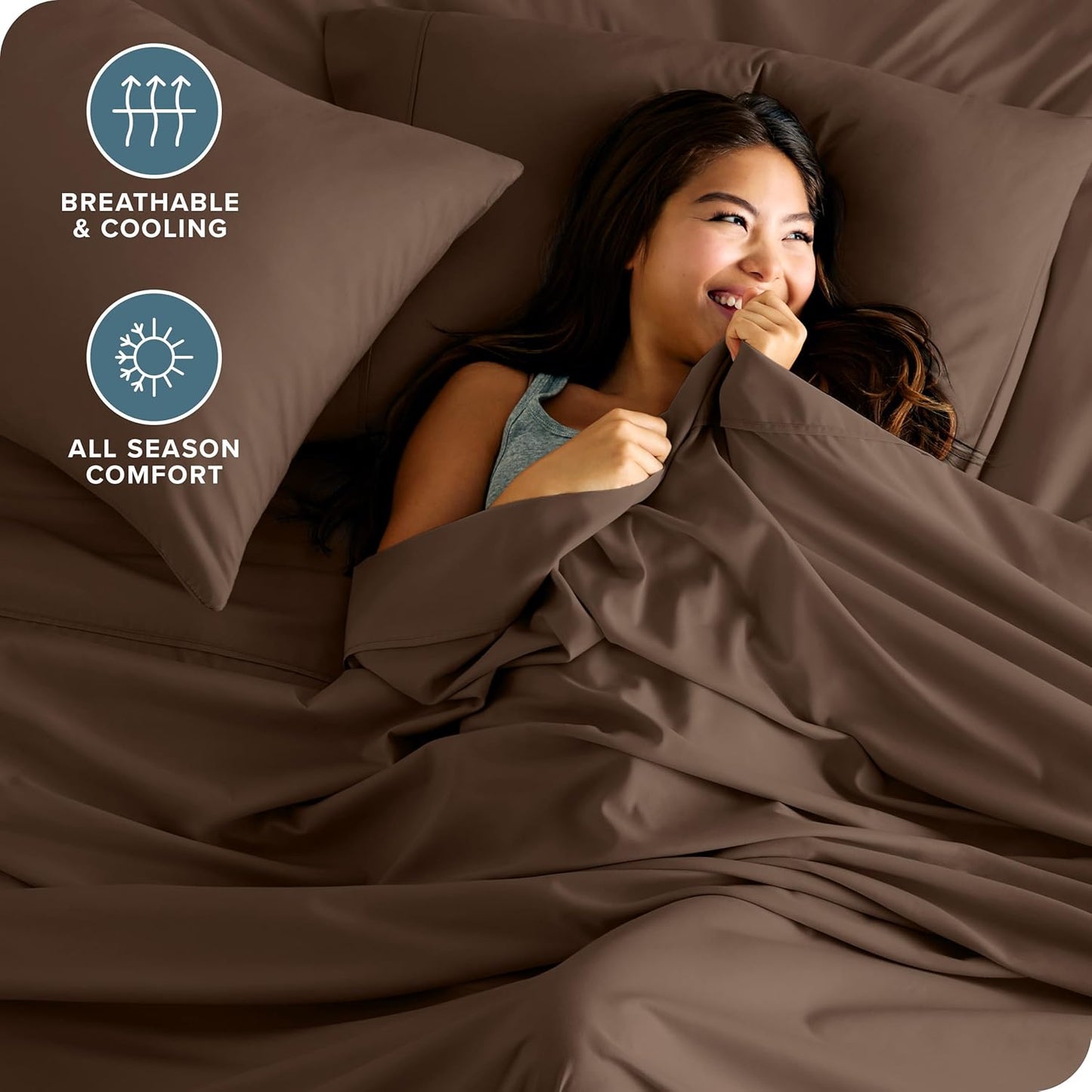 Bare Home Twin Sheet Set - 1800 Ultra-Soft Microfiber Bed Sheets - Double Brushed - Deep Pockets - Easy Fit - Extra Soft - 3 Piece Set - Bedding Sheets & Pillowcases (Twin, Cocoa)