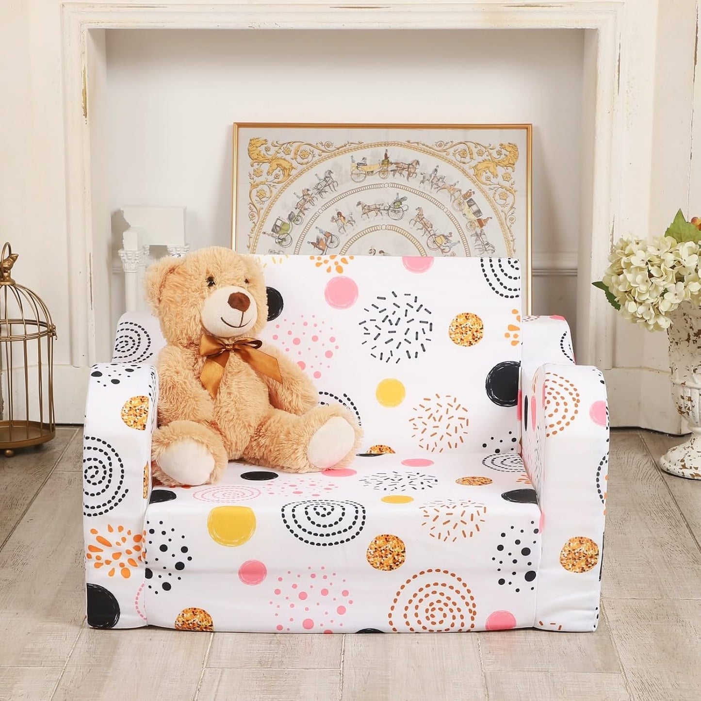 Firework Kids Sofa, 2-in-1 Kids Couch Fold Out, Convertible Sofa to Bed for Girls and Boys