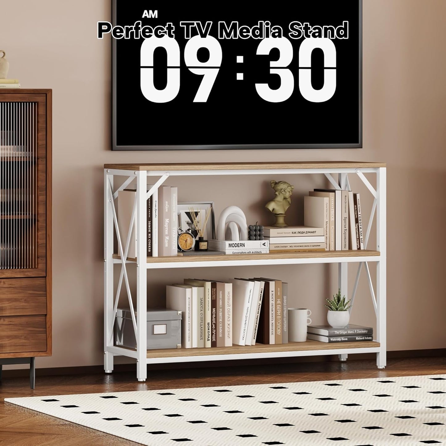 Homeiju Entry Table 40" Width, 3-Tier Entryway Table with Storage, Industrial Sofa Table with Open Shelves, Foyer Tables for Entryway, Hallway, Kitchen, Living Room and Bedroom, Light Coffee