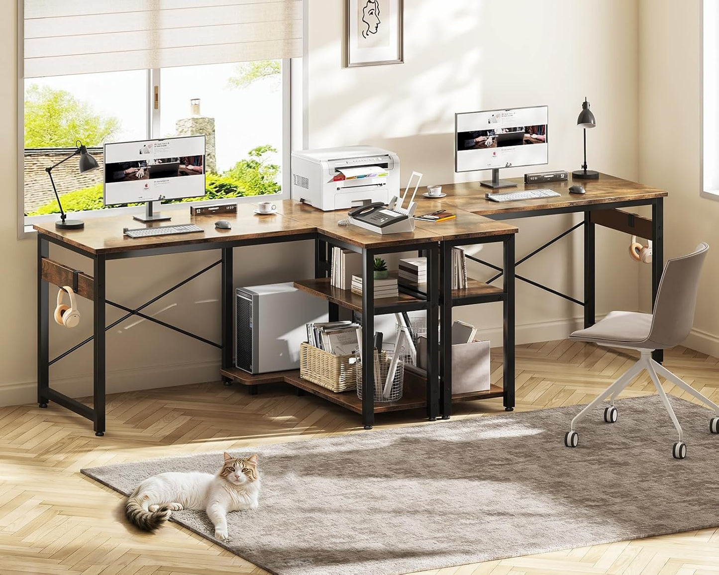 Casaottima L Shaped Computer Desk, 40 Inch Small Corner Desk with Storage Shelves & PC Stand, Reversible Gaming Desk for Bedroom, Modern Writing Study Table for Home Office, Vintage