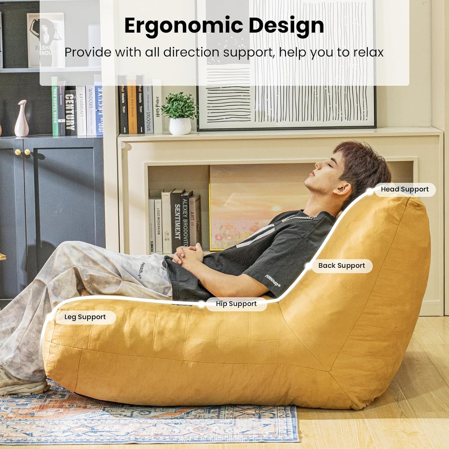 Bean Bag Chair Lazy Bean Bag Sofa, Floor Beanbag Chairs with Stuffed High-Density Foam, Memory Foam Bean Bag Sofa for Living Room, Bedroom and Office