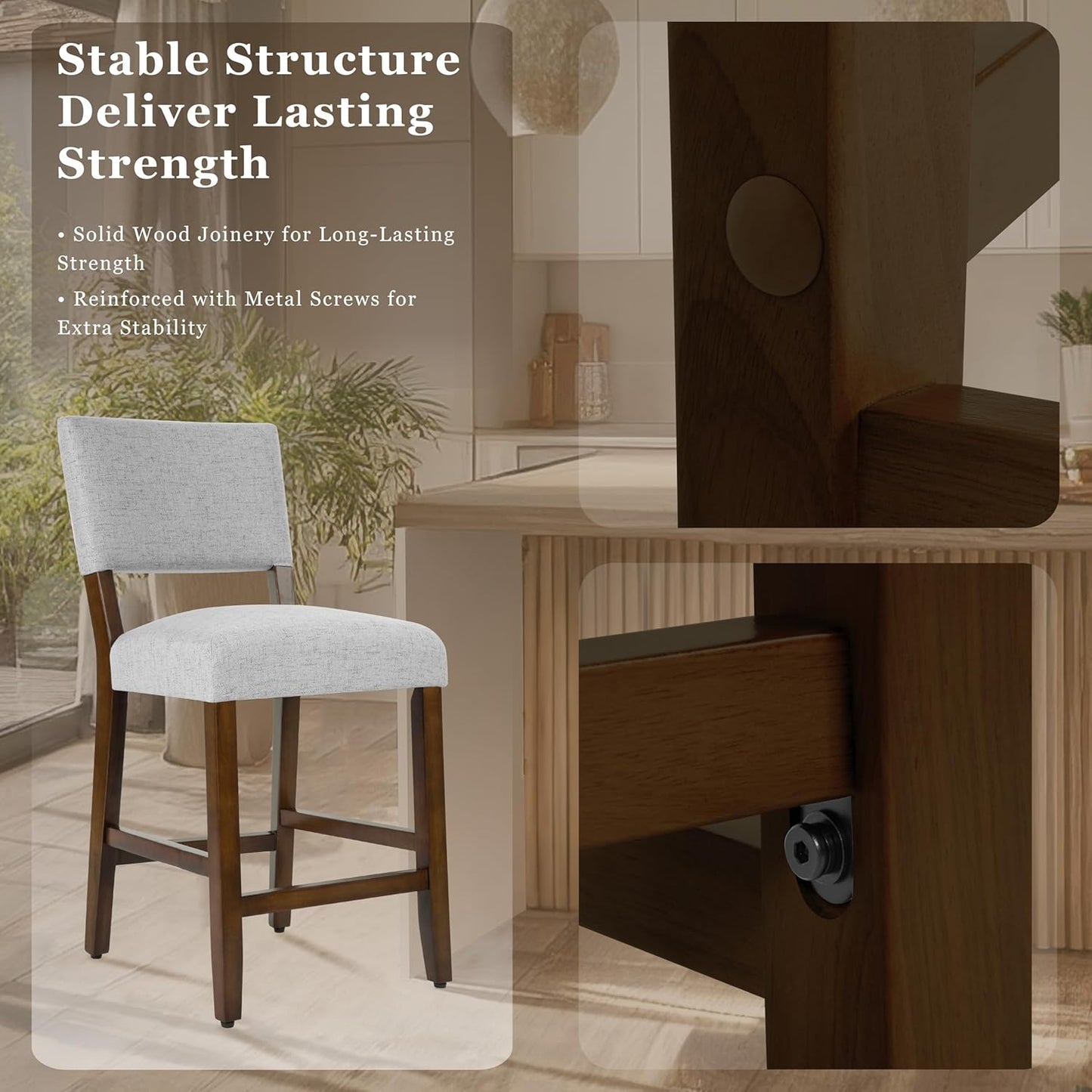 HomePop 24" Open Back Counter Stool Home Décor|Fabric Chairs for Dining Room, Kitchen and Living Room - Gray Woven(Single Pack)