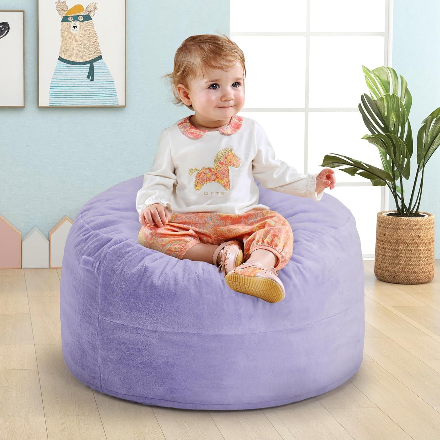 Hobestluk Bean Bag Chairs 2.5FT Bean Bag Chair with Memory Foam Filled & Plush Faux Fur Cover Small Bean Bag Chairs for Playroom, Living Room, Bedroom (Purple)
