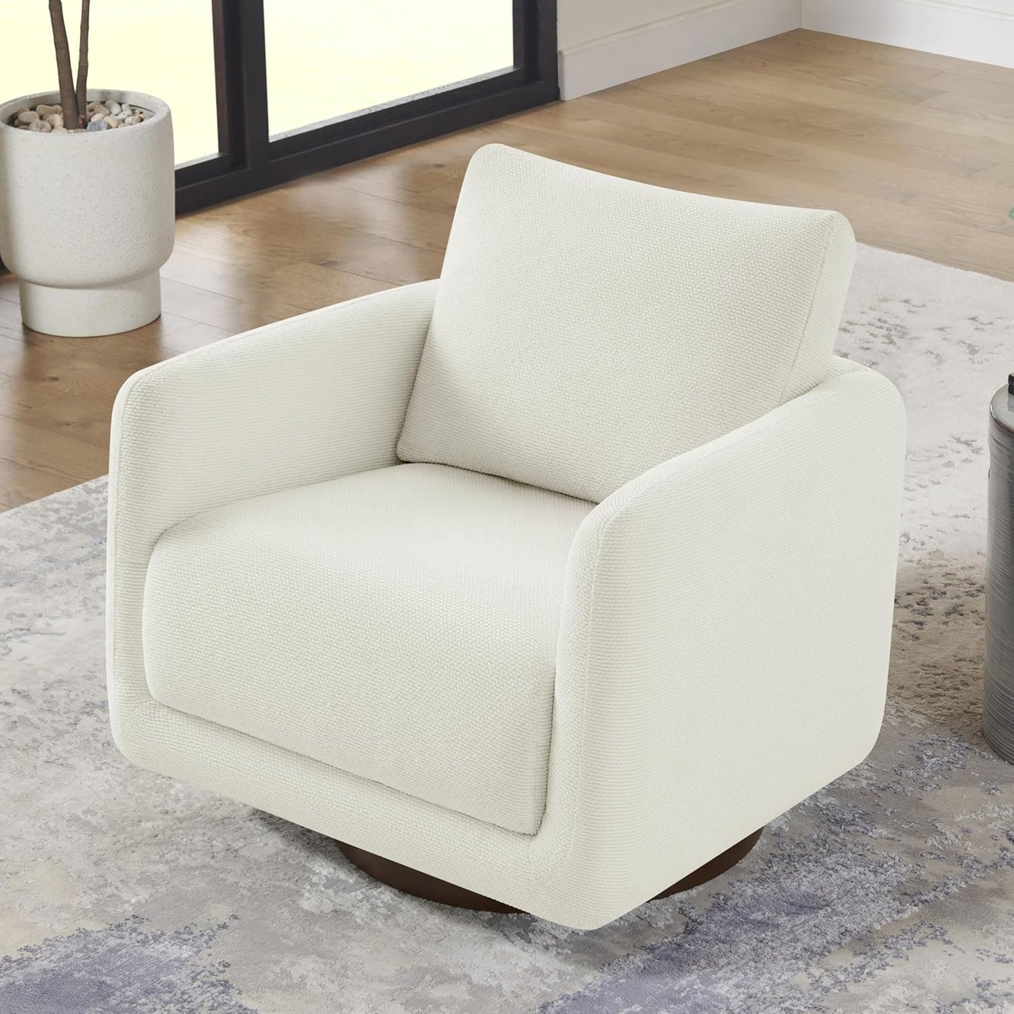 Modern Swivel Accent Chair, 360° Rotating Round Barrel Armchair with Performance Fabric Upholstery for Living Room, Bedroom, Office, Reading Nook, Set of 2,Cream