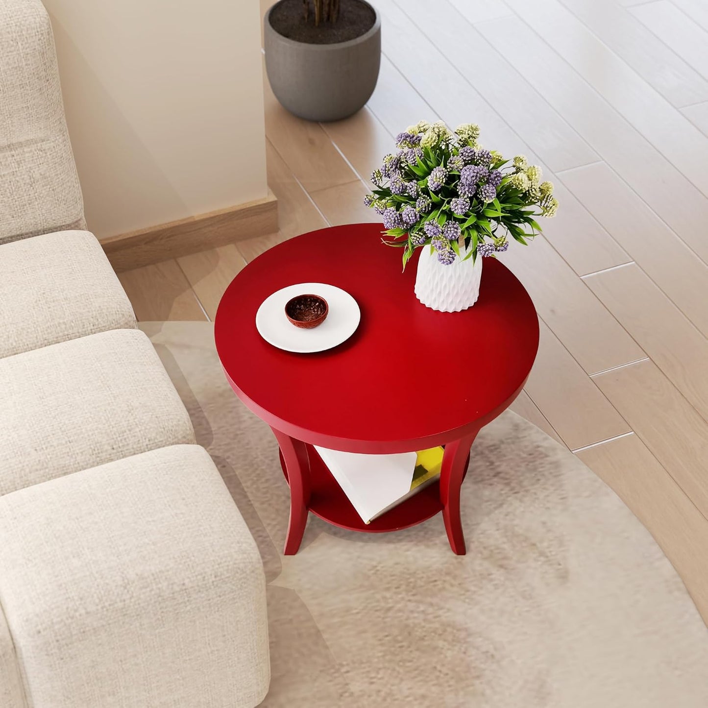 Roundhill Furniture Perth Contemporary Round End Table with Shelf