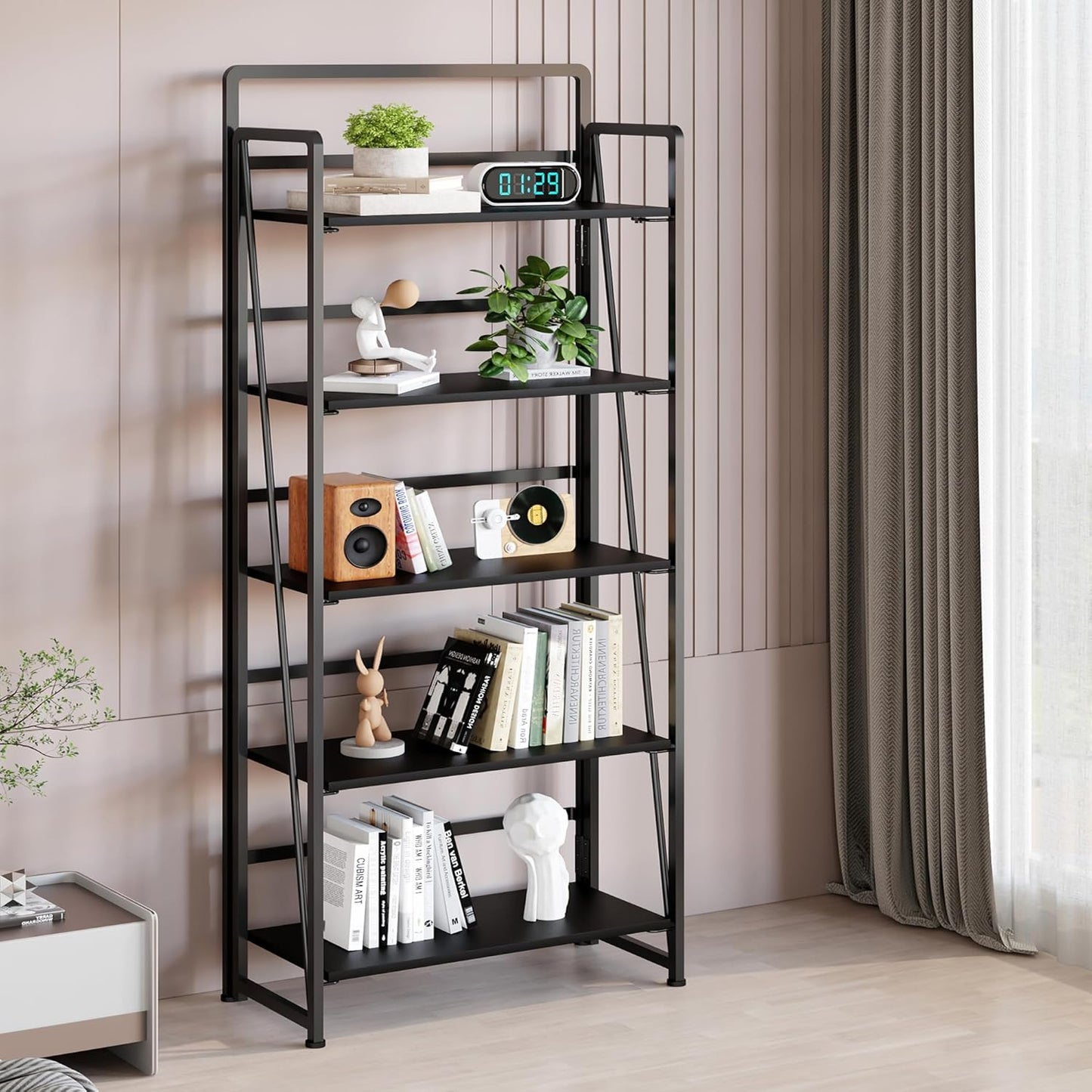 BHG No Assembly Folding Bookshelf for Living Room,Collapsible Book Shelf for Home Office, Portable Bookcase Storage Organizer Rack Shelves