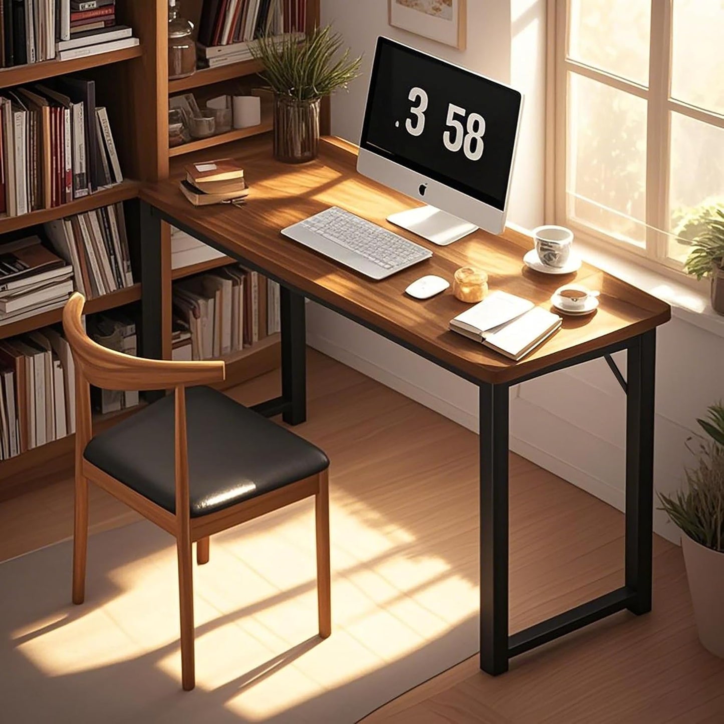 31.5 Inch Office Computer Desk,Office Table for Small Spaces,Gaming Desk,Writing Work Study Kids Modern Simple PC Home Bedroom Table with Metal Frame Wood Tabletop,Rustic Walnut