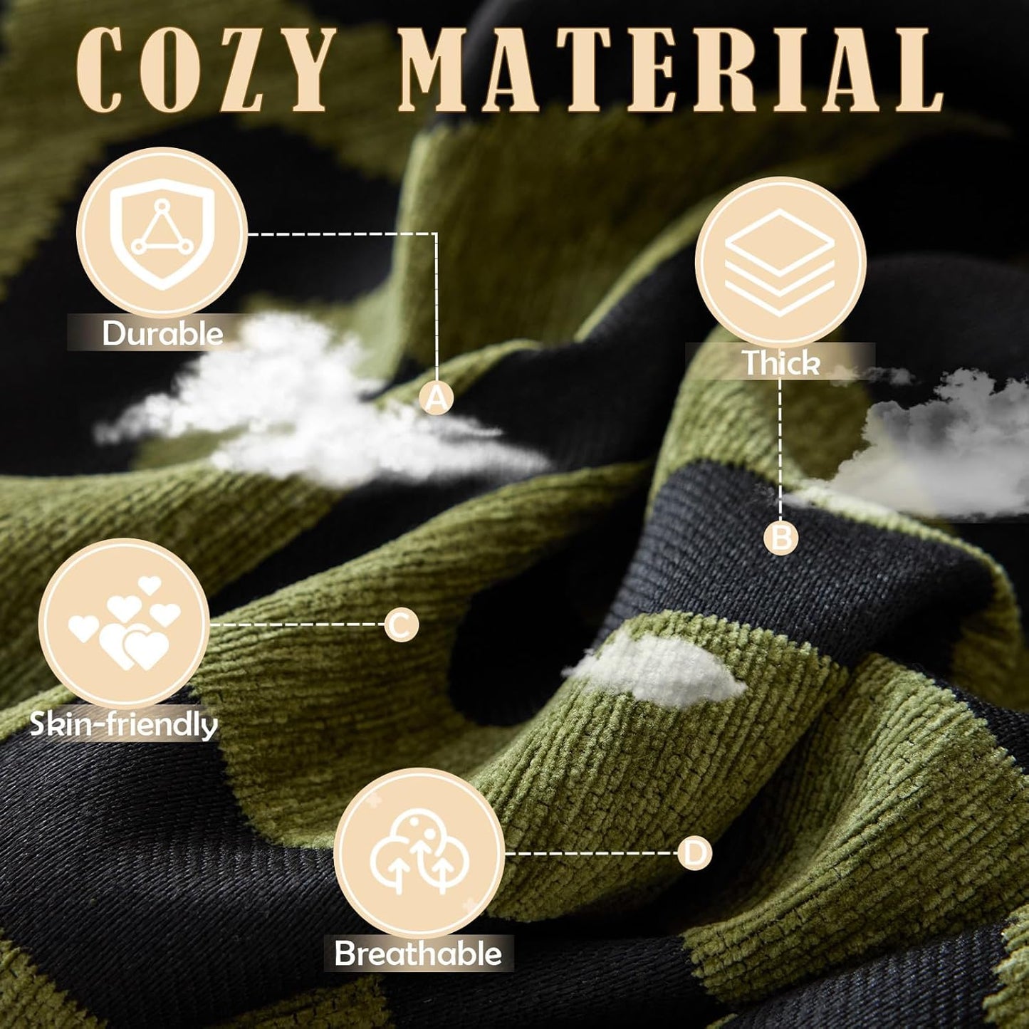 HANDONTIME Boho Geometric Couch Covers for Sofa Pet Friendly Avocado and Black Sofa Covers Washable Chenille Couch Blanket Cover for 2 3 Cushion Couches Pet Protector Furniture Cover Soft, 71" X 118"