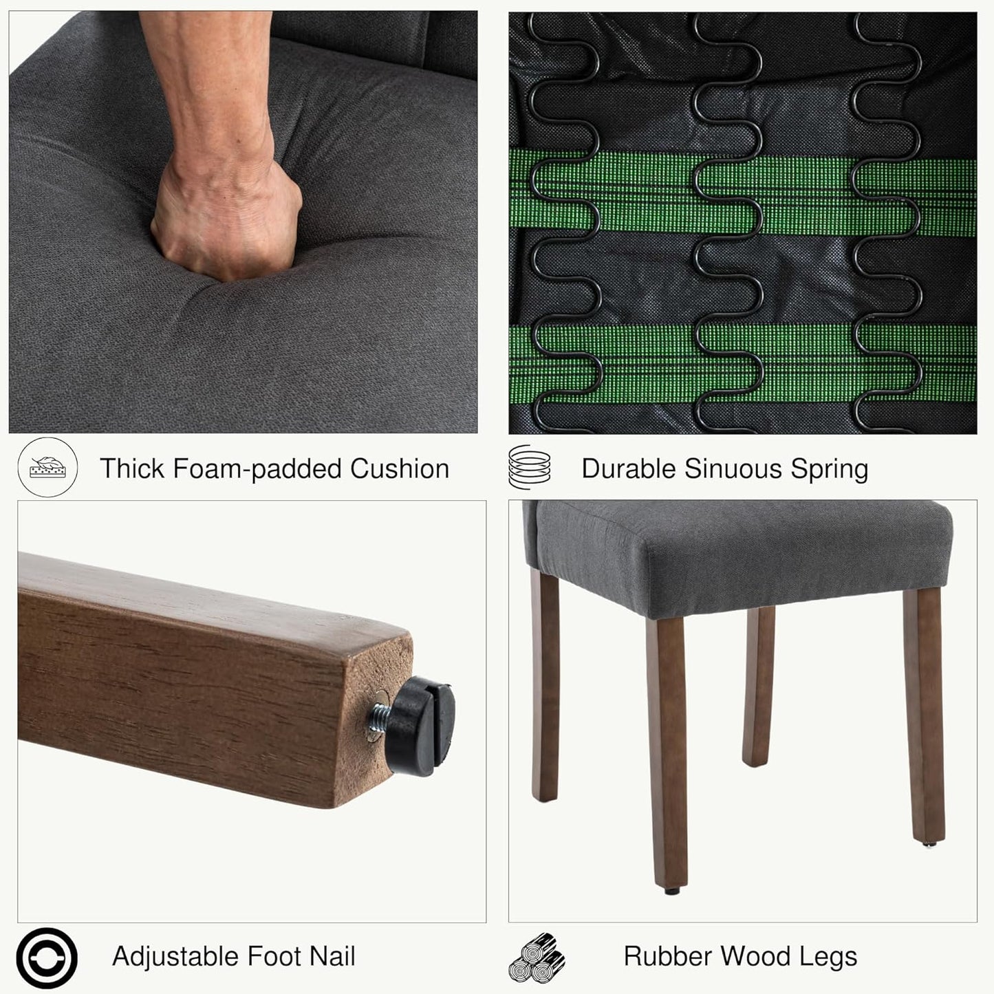 Tufted Upholstered Parsons Dining Chair Set Fabric Diner Accent Stylish Modern Kitchen Living Room with Button Sturdy Solid Wood Legs