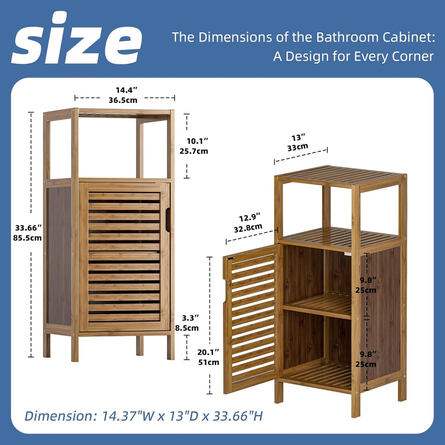 HITNET Bathroom Cabinet, Bamboo Floor Cabinet Free Standing, 4 Tier Sofa Side Storage Cupboard for Living Room Kitchen Bedroom, Walnut