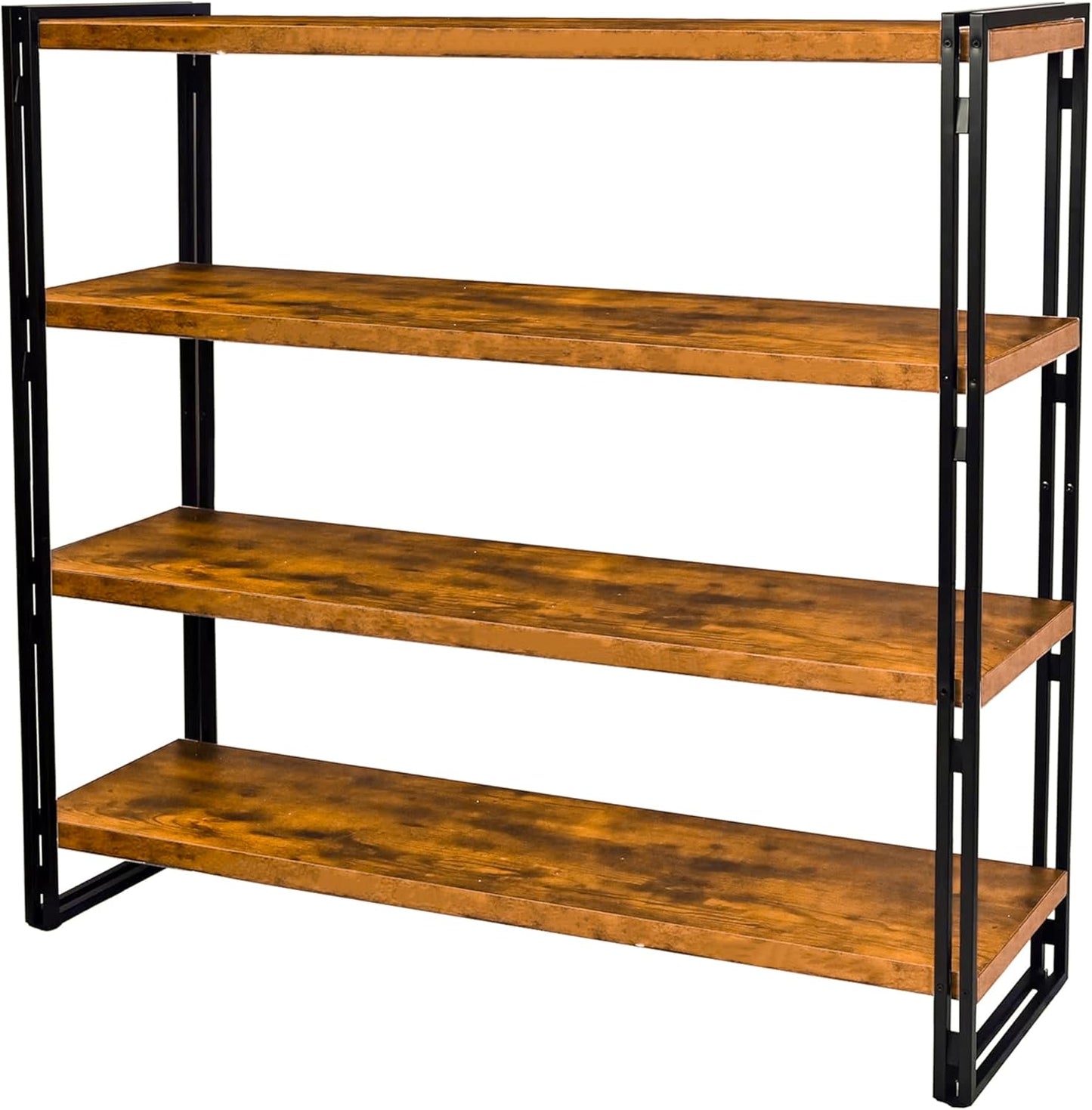 47" 4-Tier Bookshelf Rustic Wood and Metal Industrial Bookshelf for Home Office, Bedroom, Kitchen, Bathroom (Rustic Brown, 4-Tier)