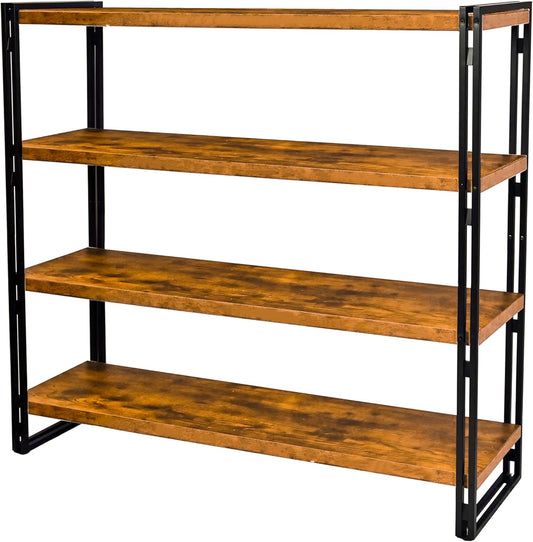 47" 4-Tier Bookshelf Rustic Wood and Metal Industrial Bookshelf for Home Office, Bedroom, Kitchen, Bathroom (Rustic Brown, 4-Tier)