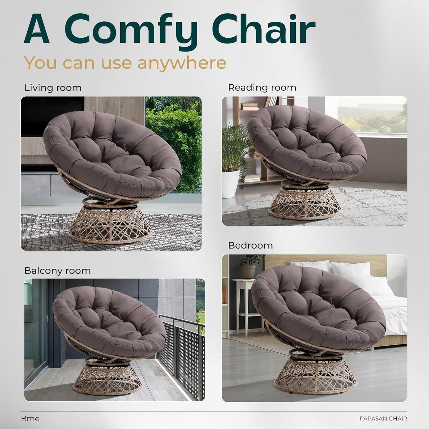 Bme 40" Ergonomic Wicker Papasan Chair