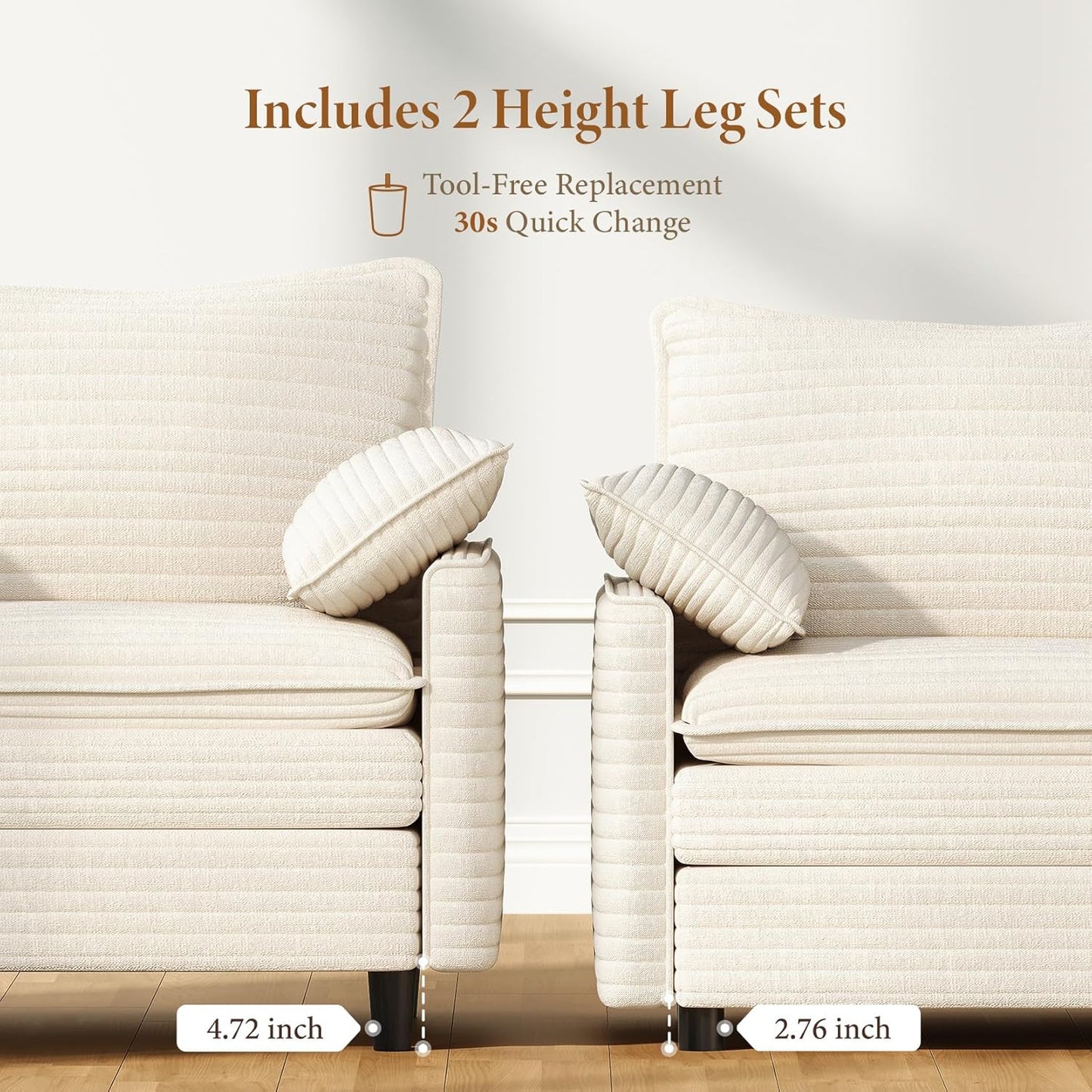 Vesgantti 74" Loveseat Sofa for Living Room, Comfy Cloud Couch Deep Seat Corduroy Modern 2 Seater Small Sofa with Armrest Pillow, Easy Assembly for Small Spaces, Beige