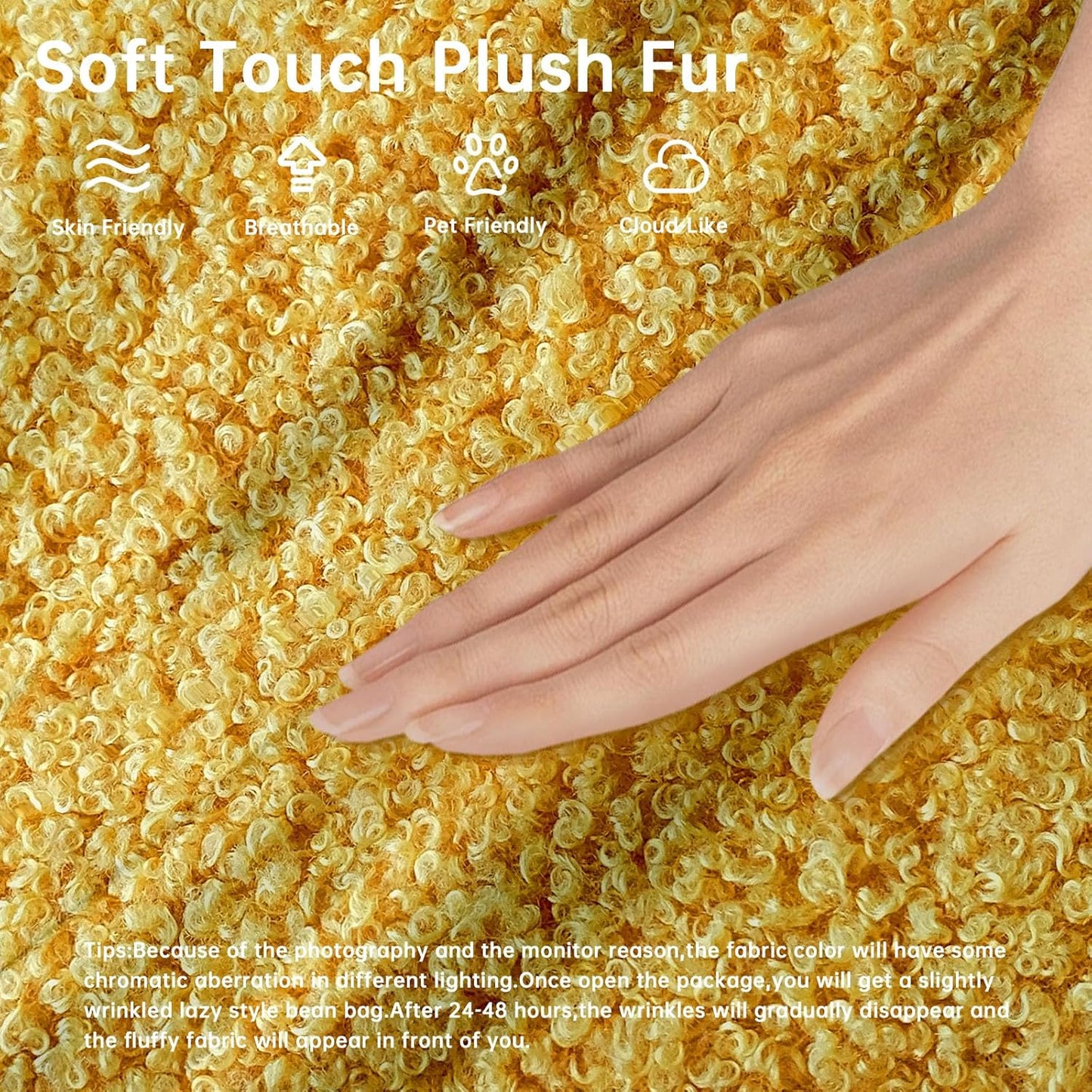 Bean Bag Chairs for Adults, BeanBag Reading Chair Memory Foam Couch, Floor Chair Soft Teddy Material, Comfy Reading Nook Chairs for Bedroom Living Room Office(Yellow)