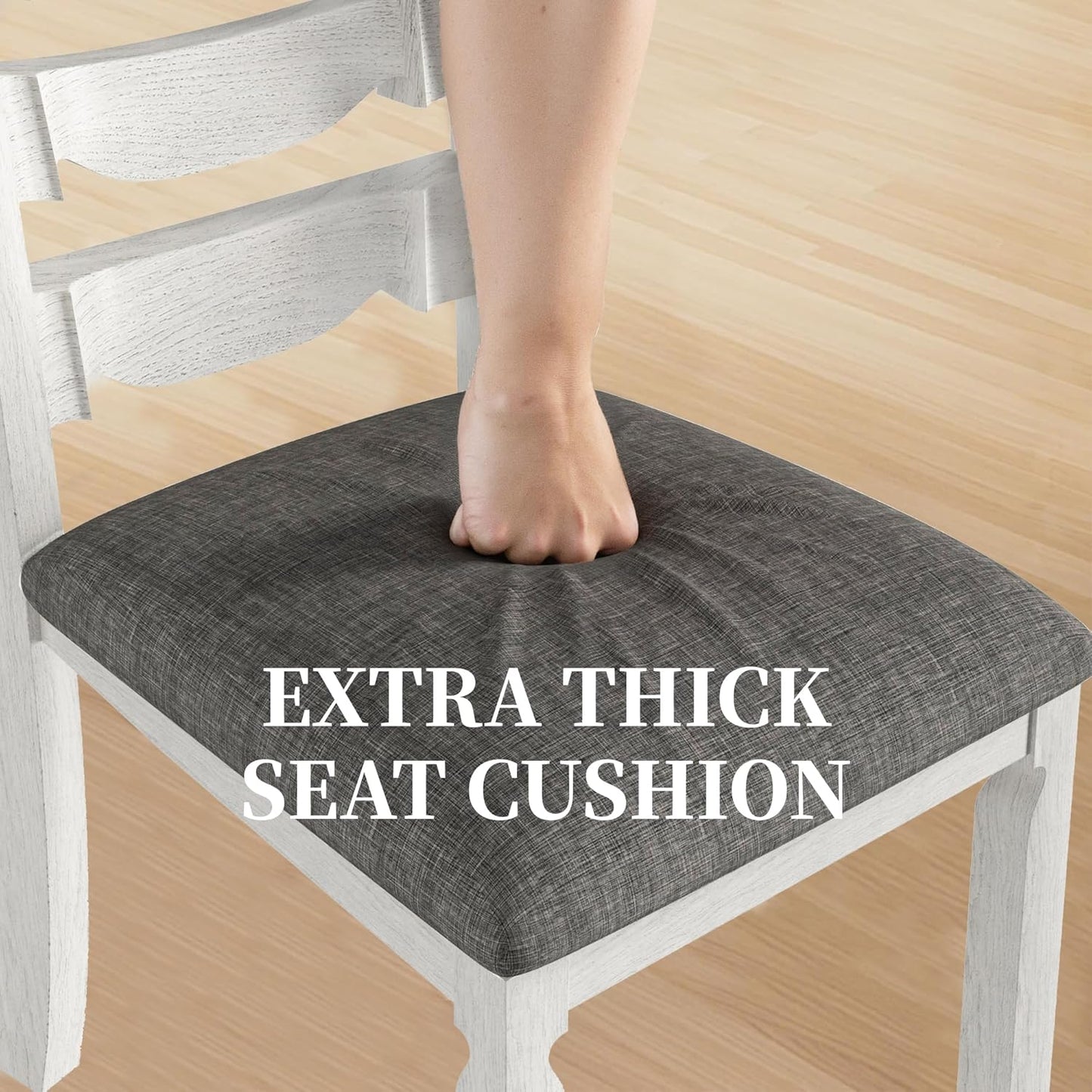 7-Piece Solid Wood Dining Table Set with 6 Upholstered Chairs - Easy Assembly Modern Design for Kitchen & Small Spaces, Durable Wooden Table and Chairs for Dining Room, Kitchen, Light Grey