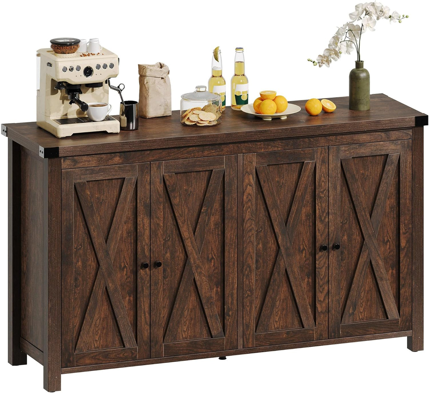 DWVO Farmhouse Sideboard Buffet Cabinet with Storage, 55'' Kitchen Storage Cabinet with Doors, Large Coffee Bar Cabinets with Adjustable Shelves for Kitchen, Living Room, Brown