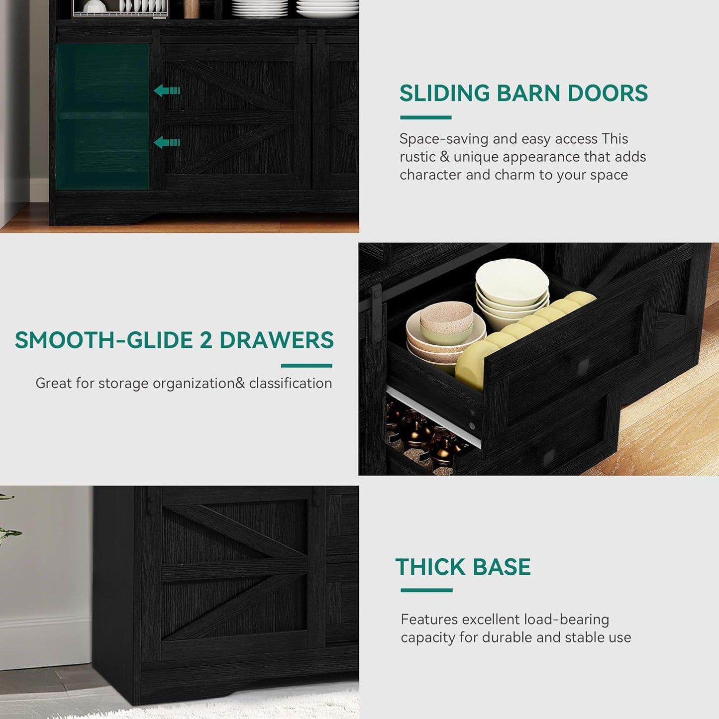 YITAHOME 59" Large Buffet Sideboard Cabinet, Farmhouse Kitchen Cabinet with 2 Sliding Doors & 2 Drawers for Kitchen, Living Room Storage (White)