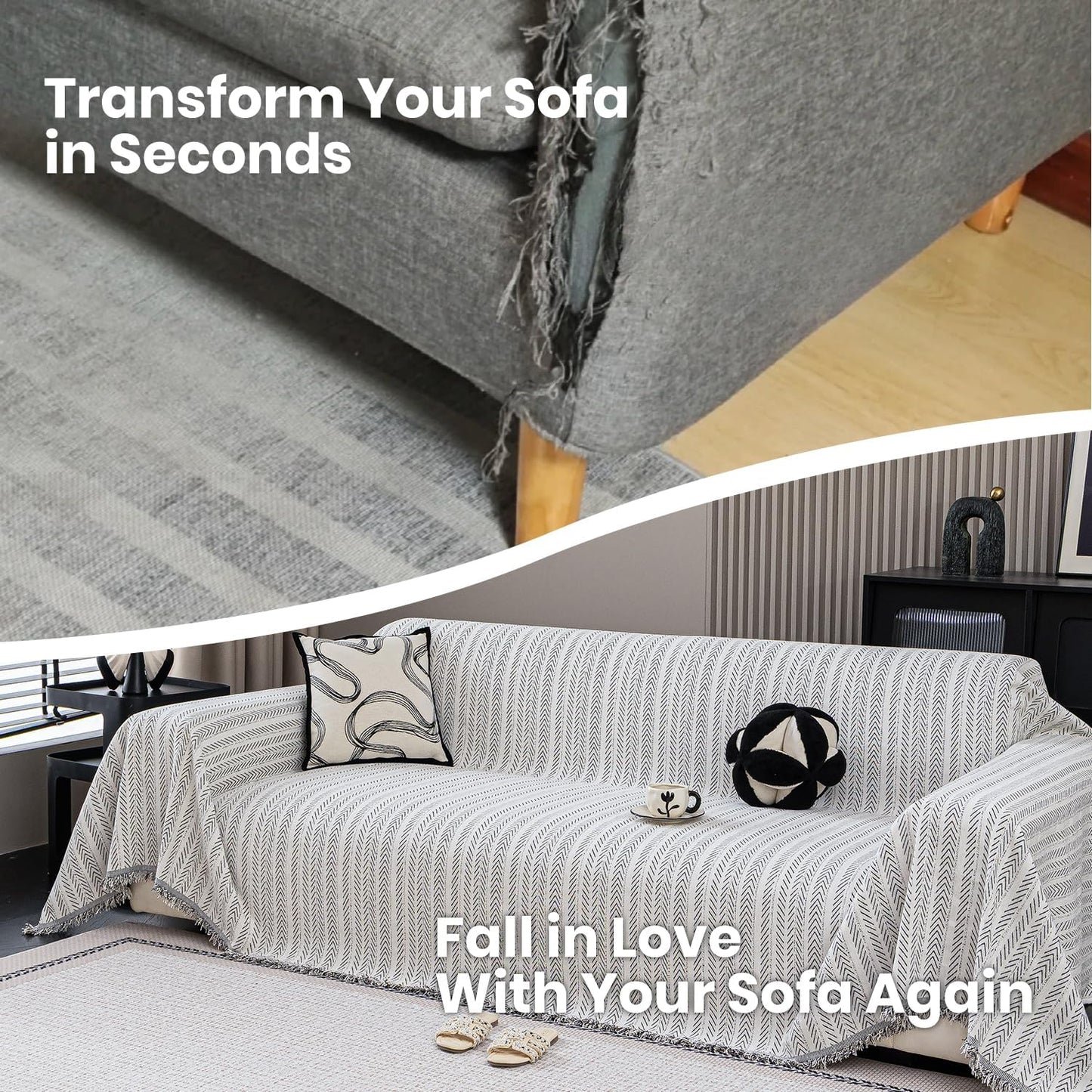 Nobildonna Sofa Cover Washable Soft Thicken Chenille Couch Cover with Tassel,Waterproof Sofa Slipcover for 2-3 Cushion Couch,Sectional Sofa,L-Shaped Furniture Protector Pet-Friendly,Beige 91"x118"