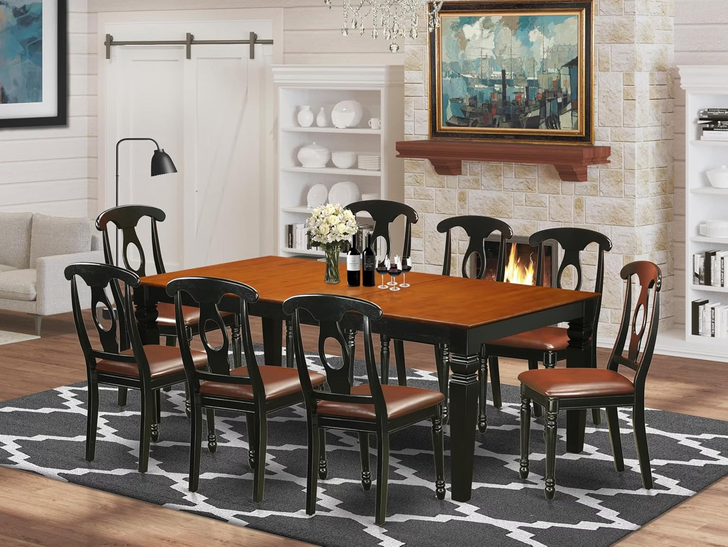 East West Furniture LGKE9-BCH-LC 9 Piece Dining Set Includes a Rectangle Dining Room Table with Butterfly Leaf and 8 Faux Leather Upholstered Kitchen Chairs, 42x84 Inch, Black & Cherry