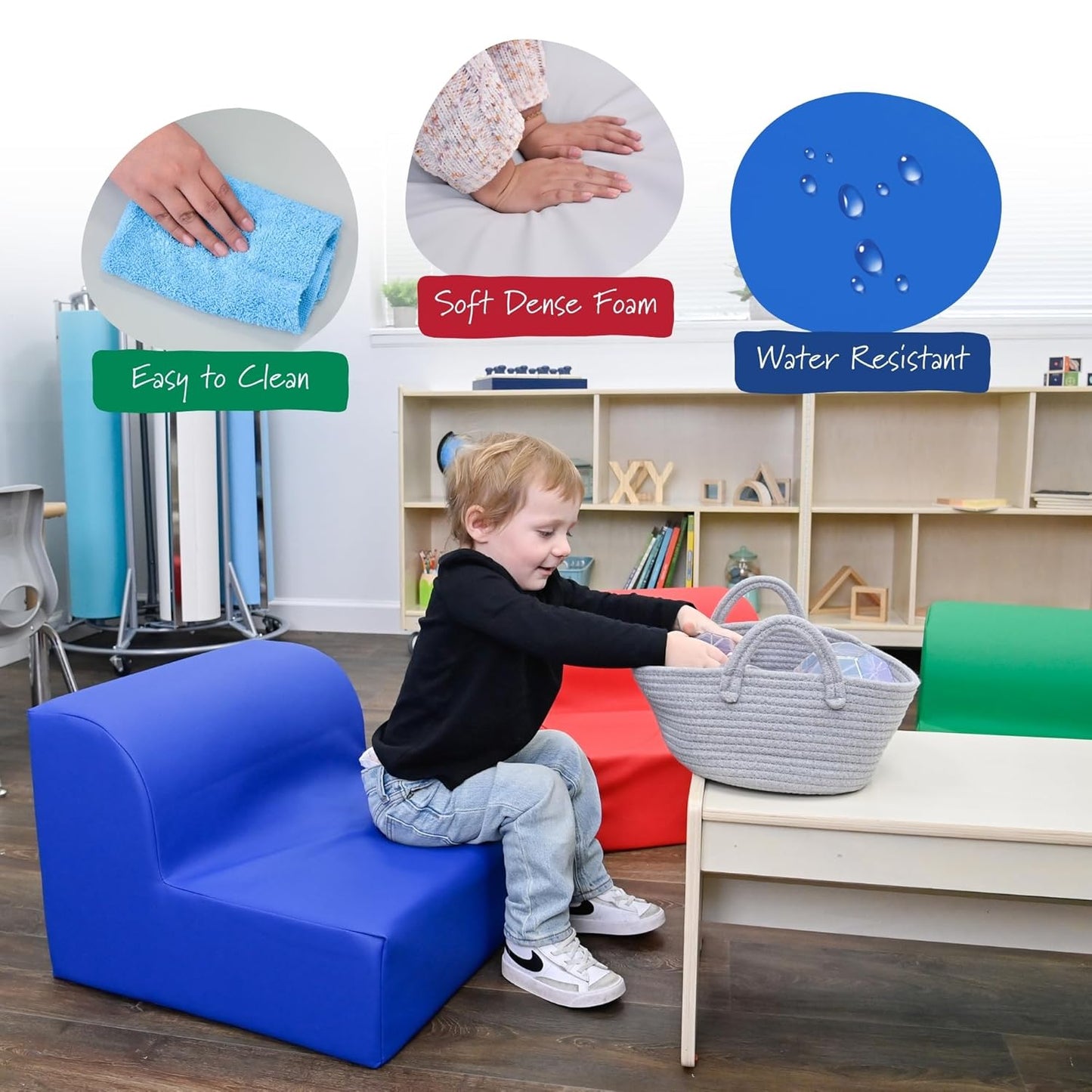 Children's Factory Library Lounger, Flexible Seating Classroom Furniture, Comfy Kids Chairs, Blue, Single Lounger